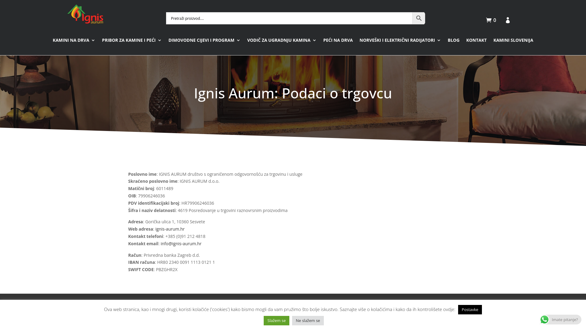 website screenshot of https://ignis-aurum.hr/ignis-aurum-podaci-o-trgovcu/