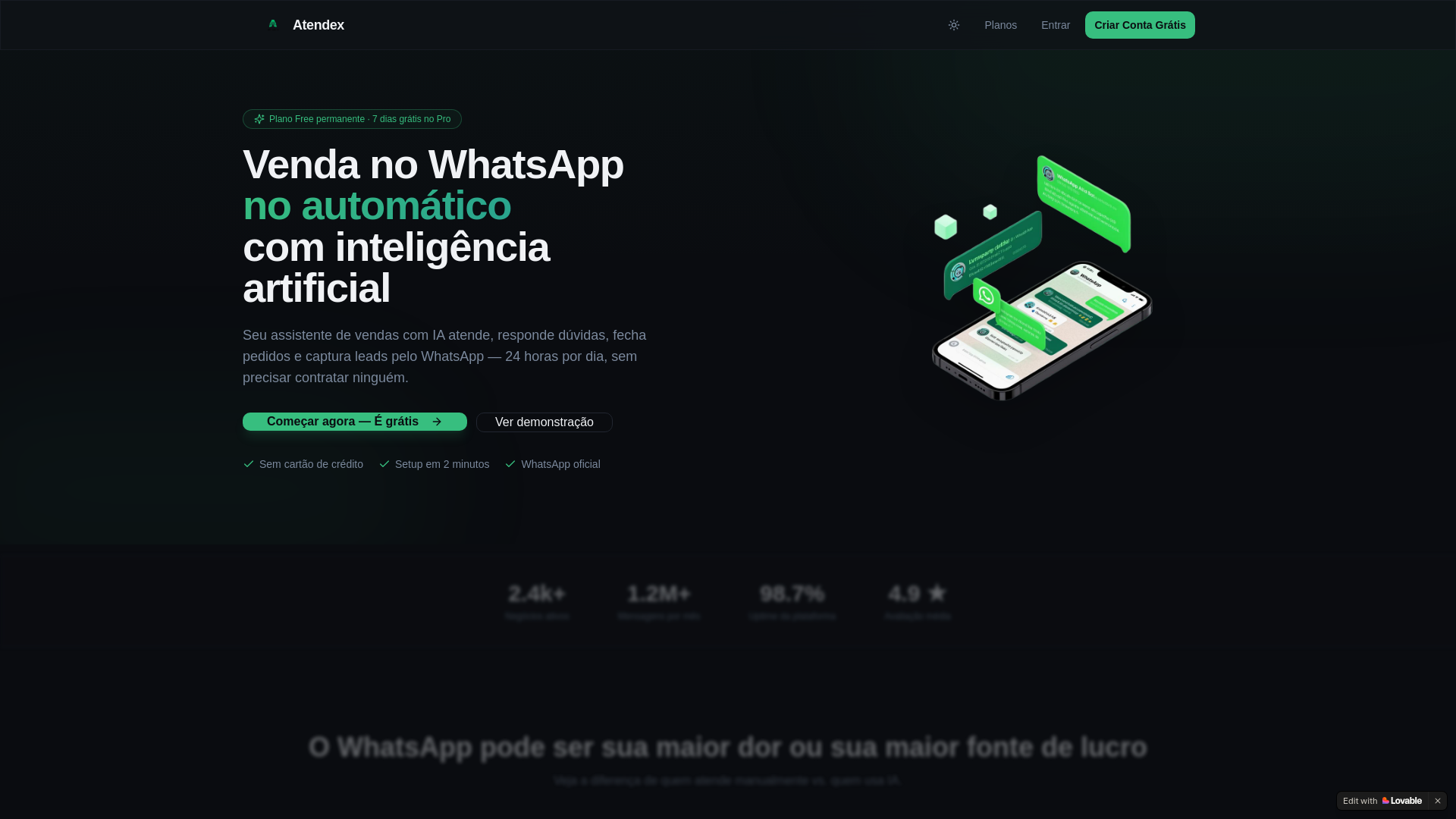 website screenshot of https://atendexia.com.br/