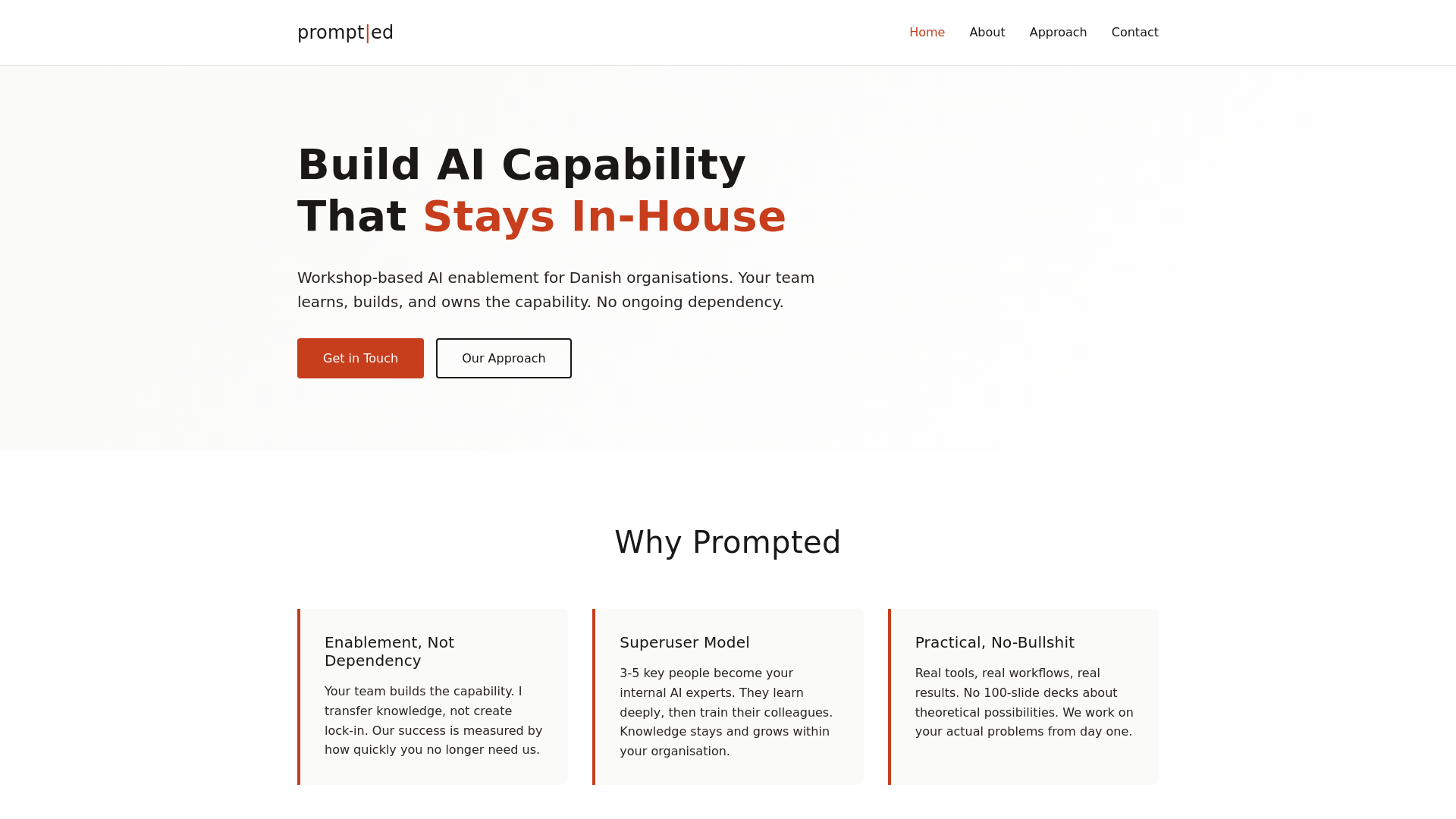 website screenshot of https://prompted.dk