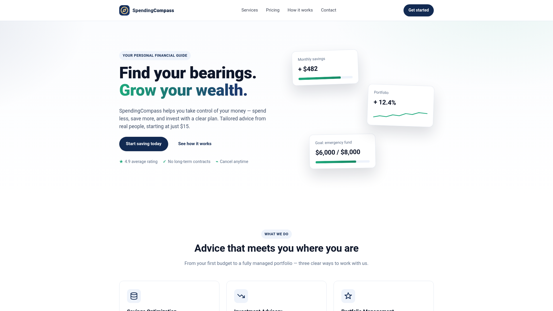 website screenshot of https://spendingcompass.com/