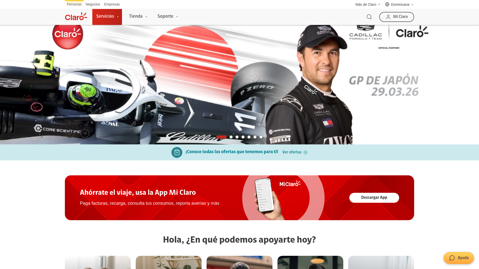 website screenshot of https://www.claro.com.do/personas/