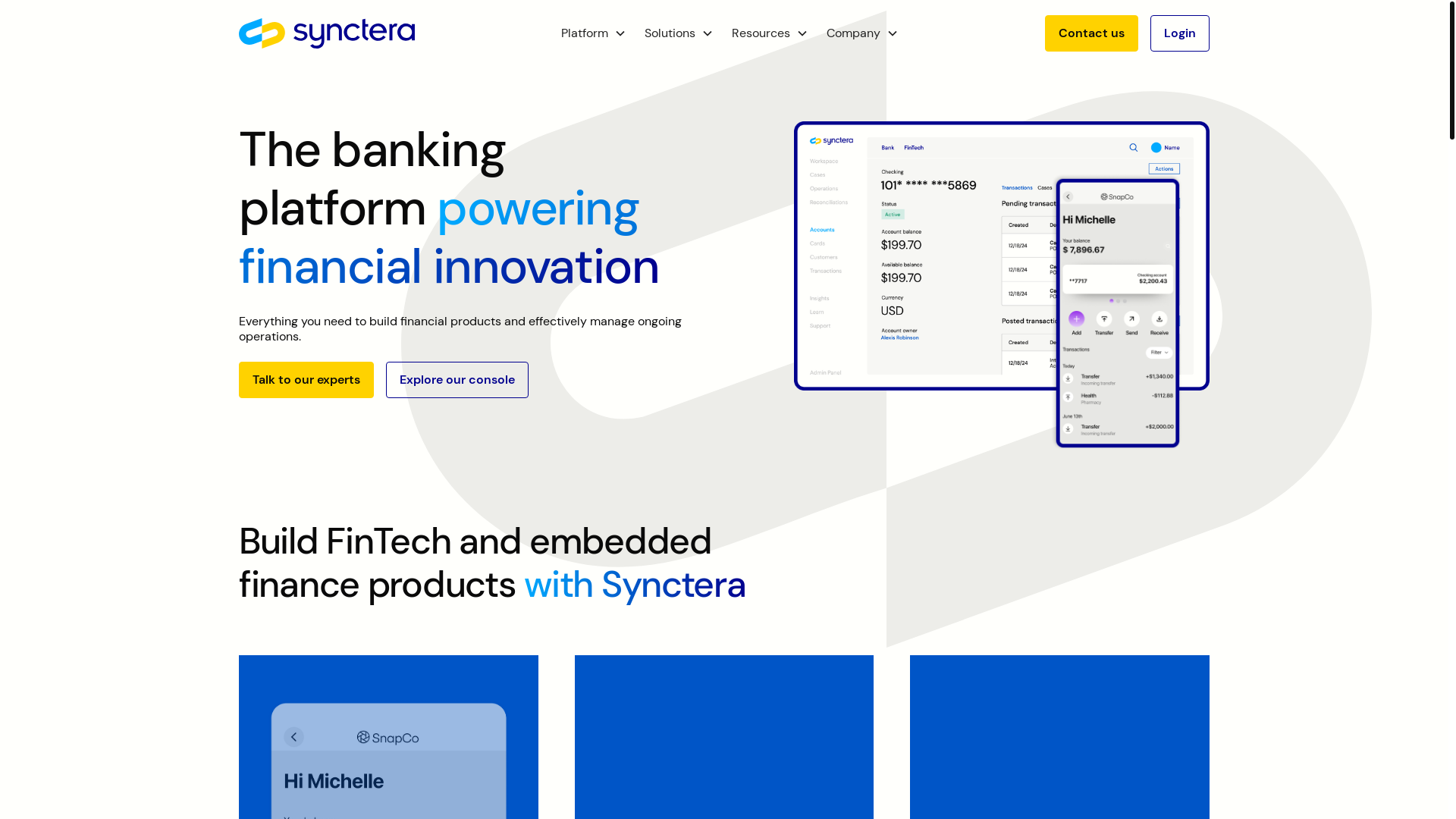 website screenshot of https://synctera.work/