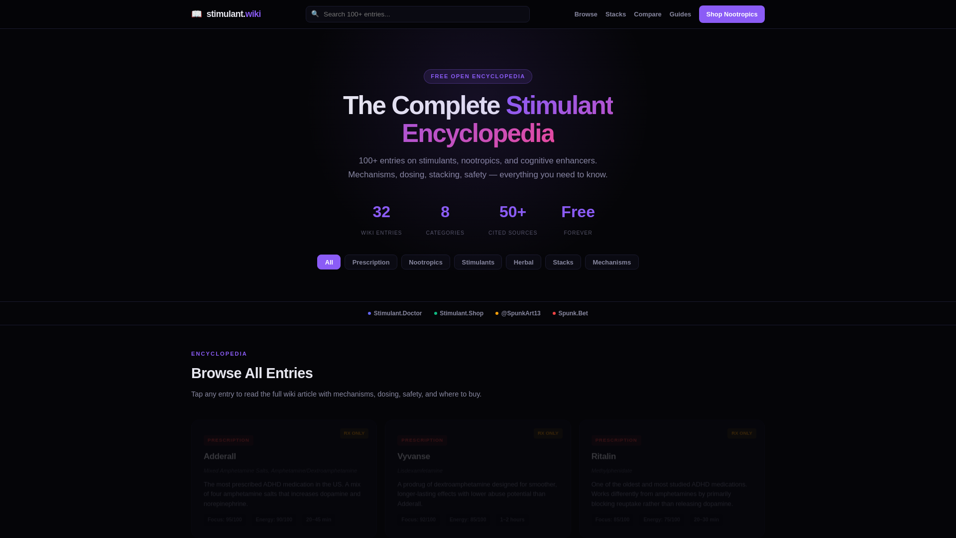 website screenshot of https://stimulant.wiki/