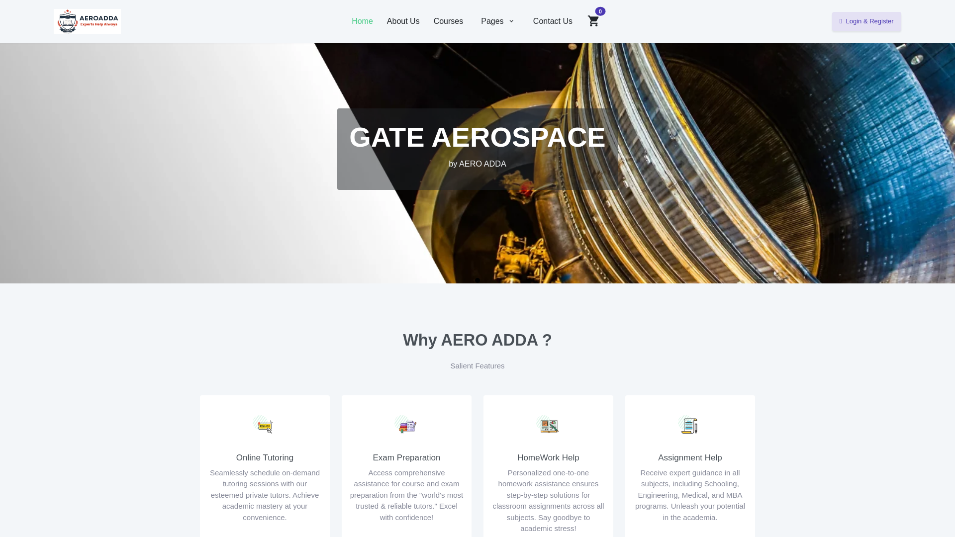 website screenshot of https://gateaeroaddatest.in