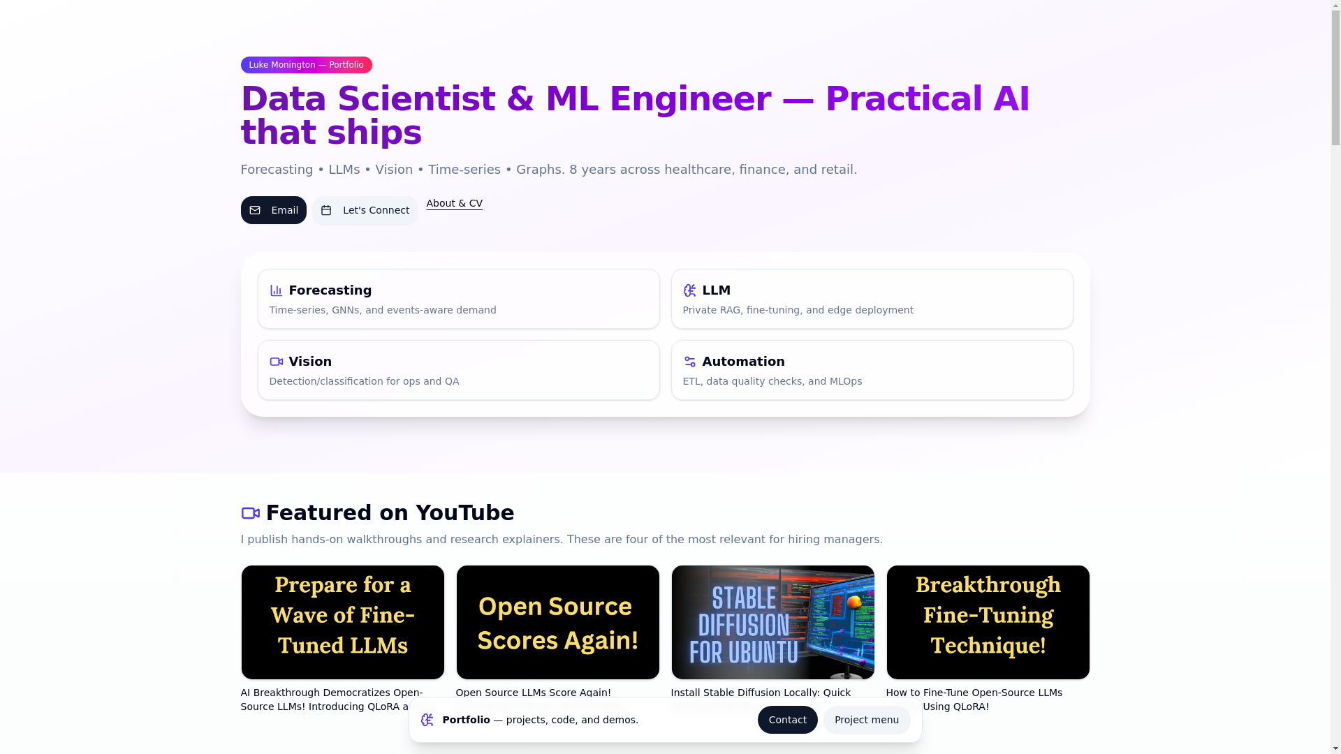 website screenshot of https://lukedatascience.com/
