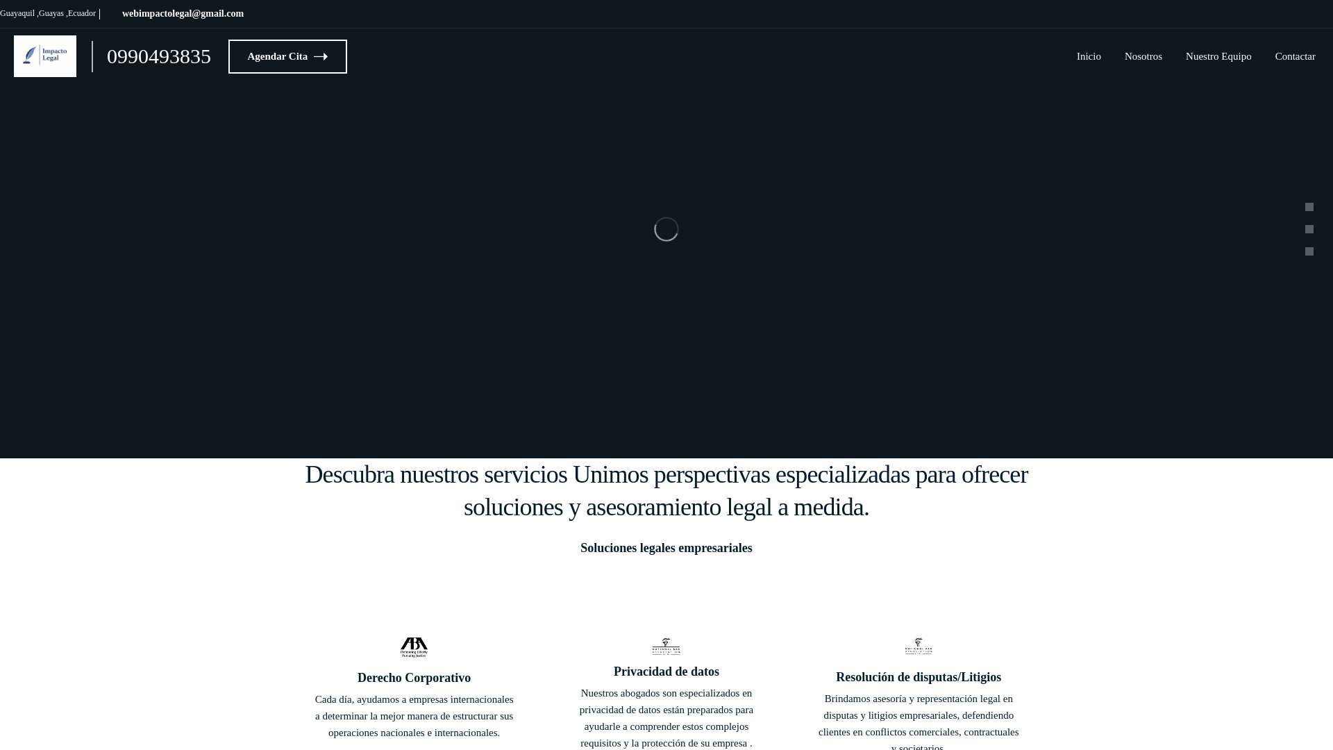 website screenshot of https://impactolegal.ec/