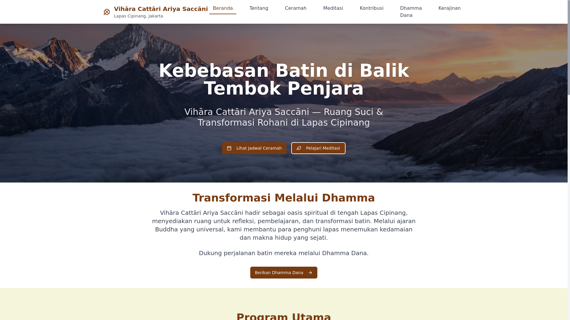 website screenshot of https://vihara-cattari-ariyasaccani.org/