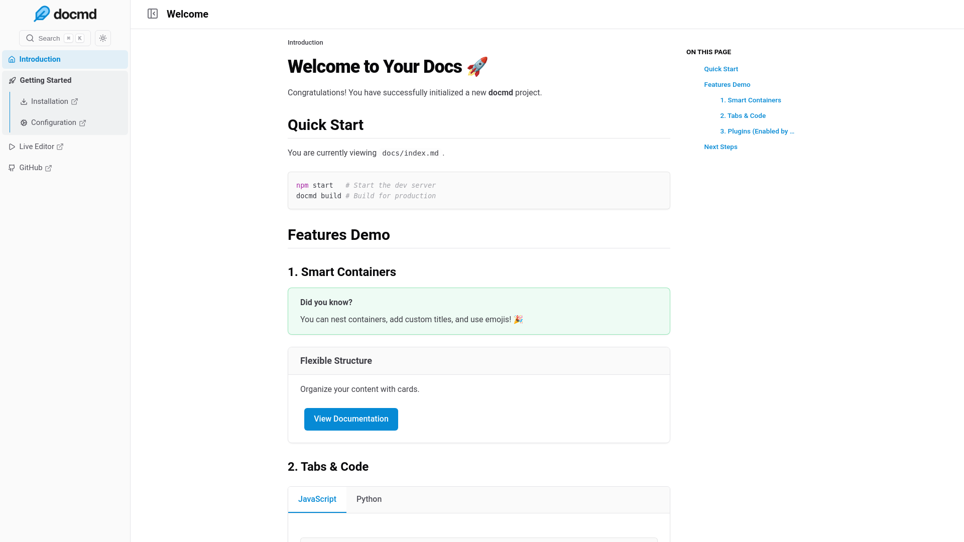 website screenshot of https://docmd-demo.pages.dev/