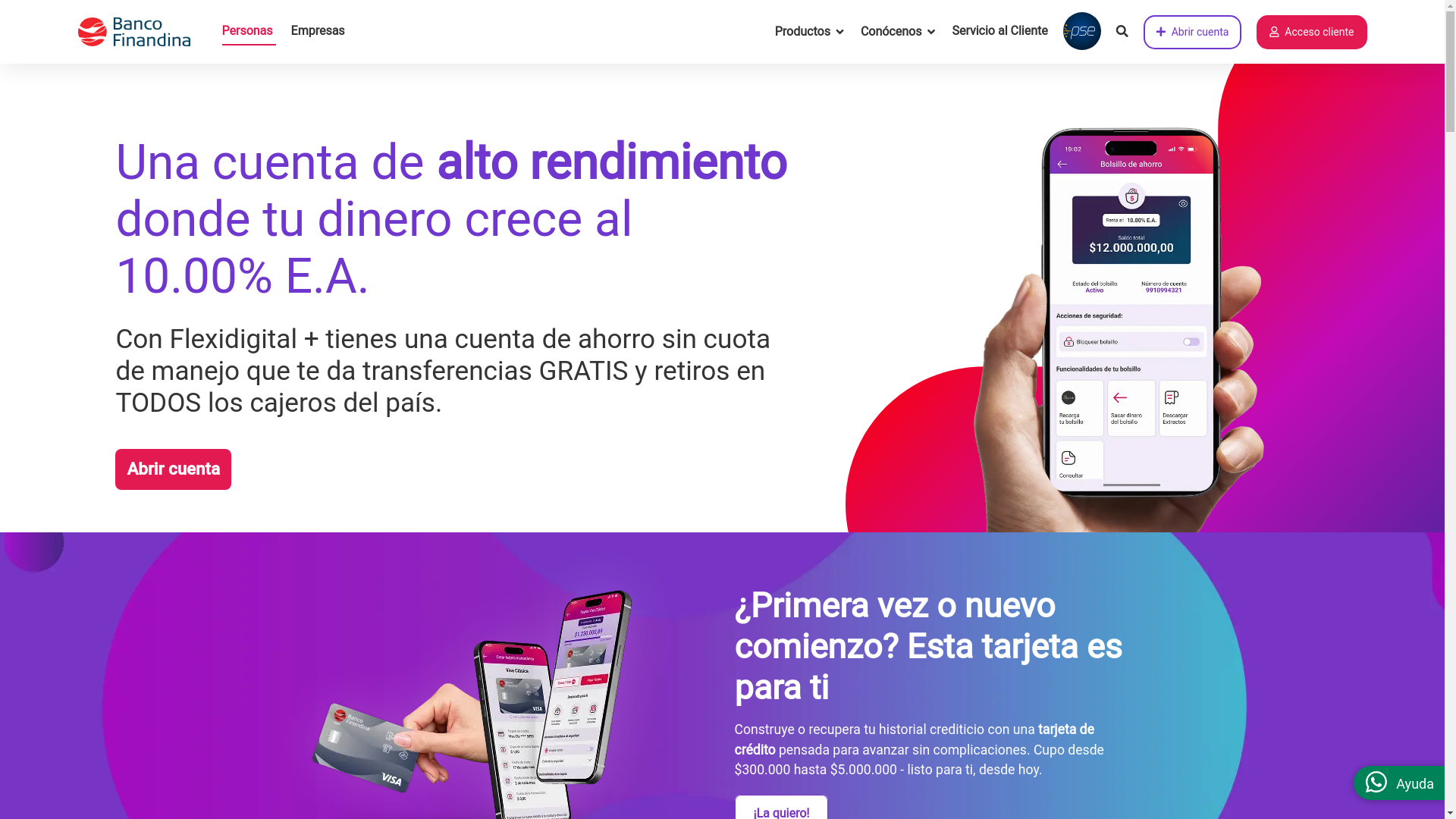 website screenshot of https://bancofinandina.com/