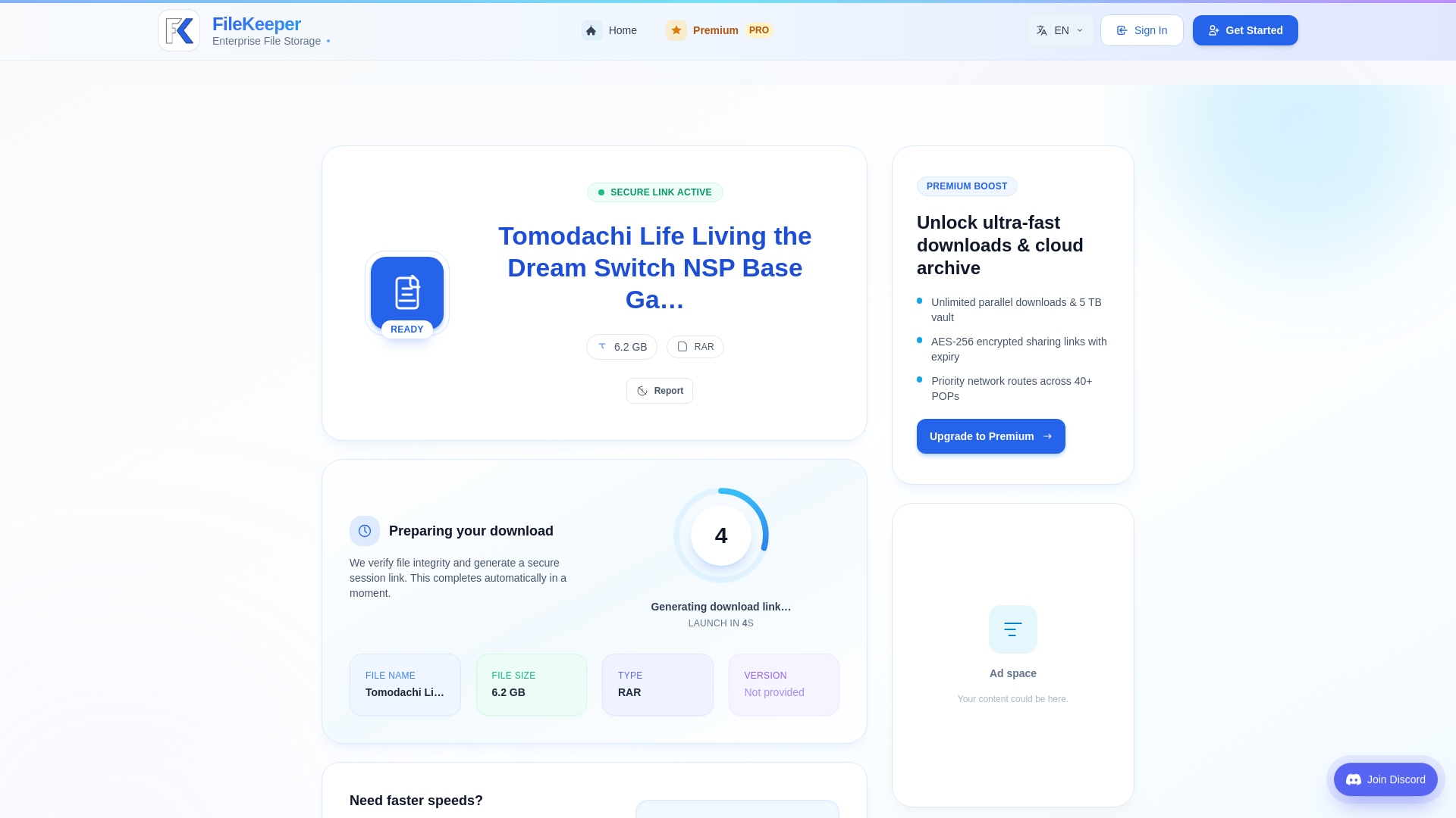 website screenshot of https://filekeeper.net/i8jscmrmgx5u/Tomodachi_Life_Living_the_Dream_Switch_NSP_Base_Game.rar