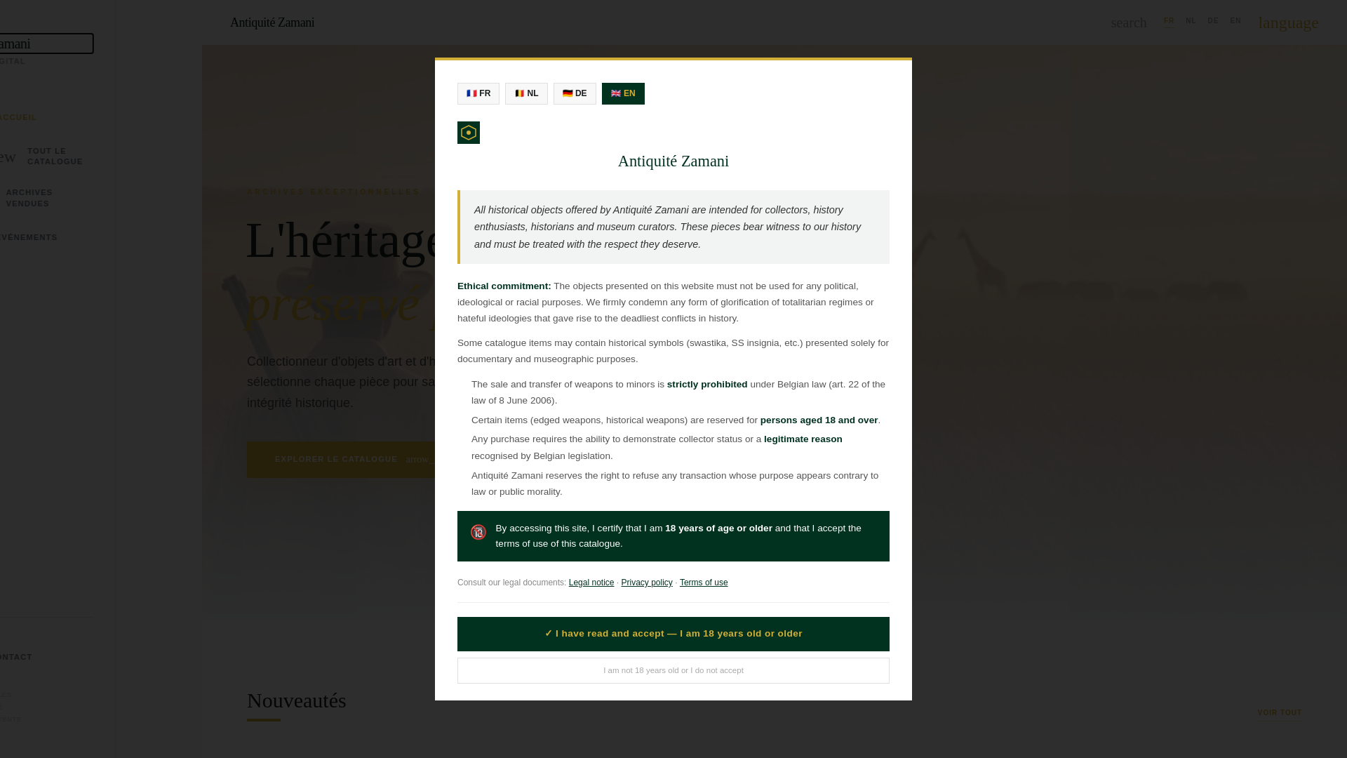 website screenshot of https://zamani.be/