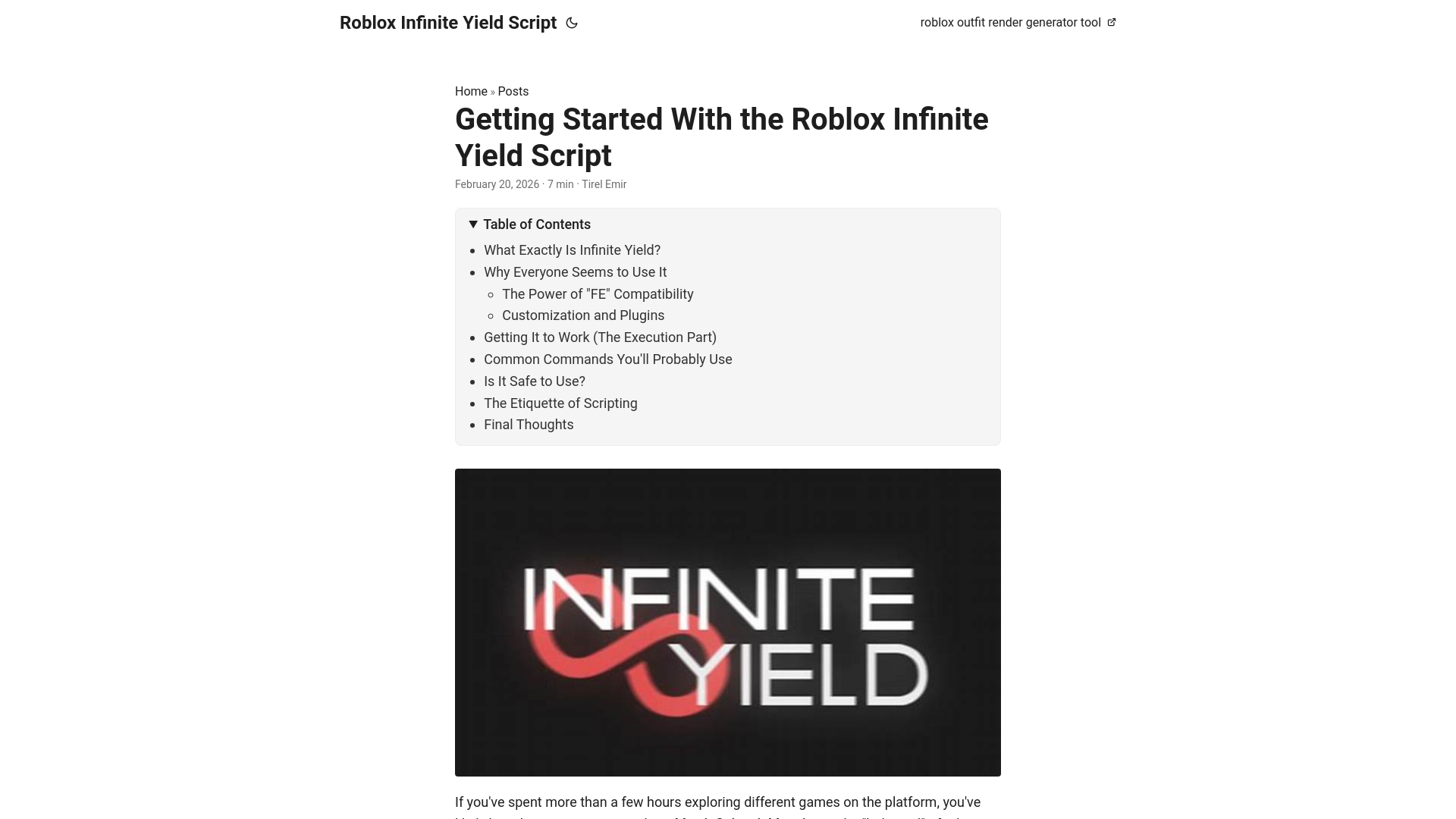website screenshot of https://roblox-infinite-yield-script.pages.dev/