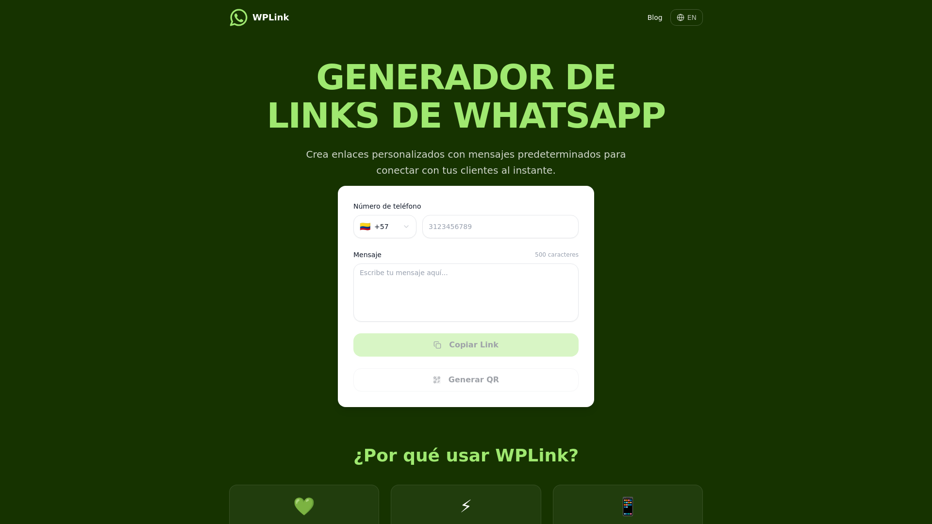 website screenshot of https://wplink.app
