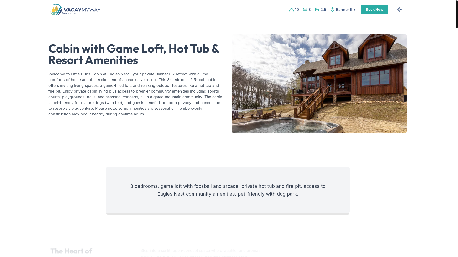 website screenshot of https://cozyoverlook.vacations/