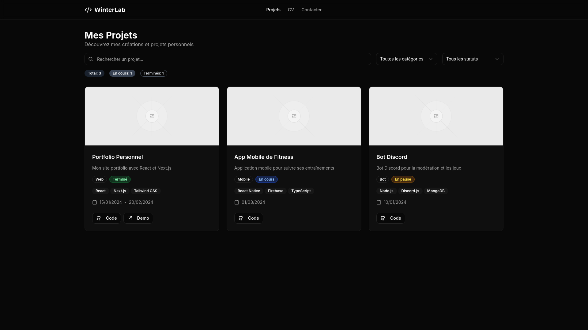 website screenshot of https://winterlab.fr/