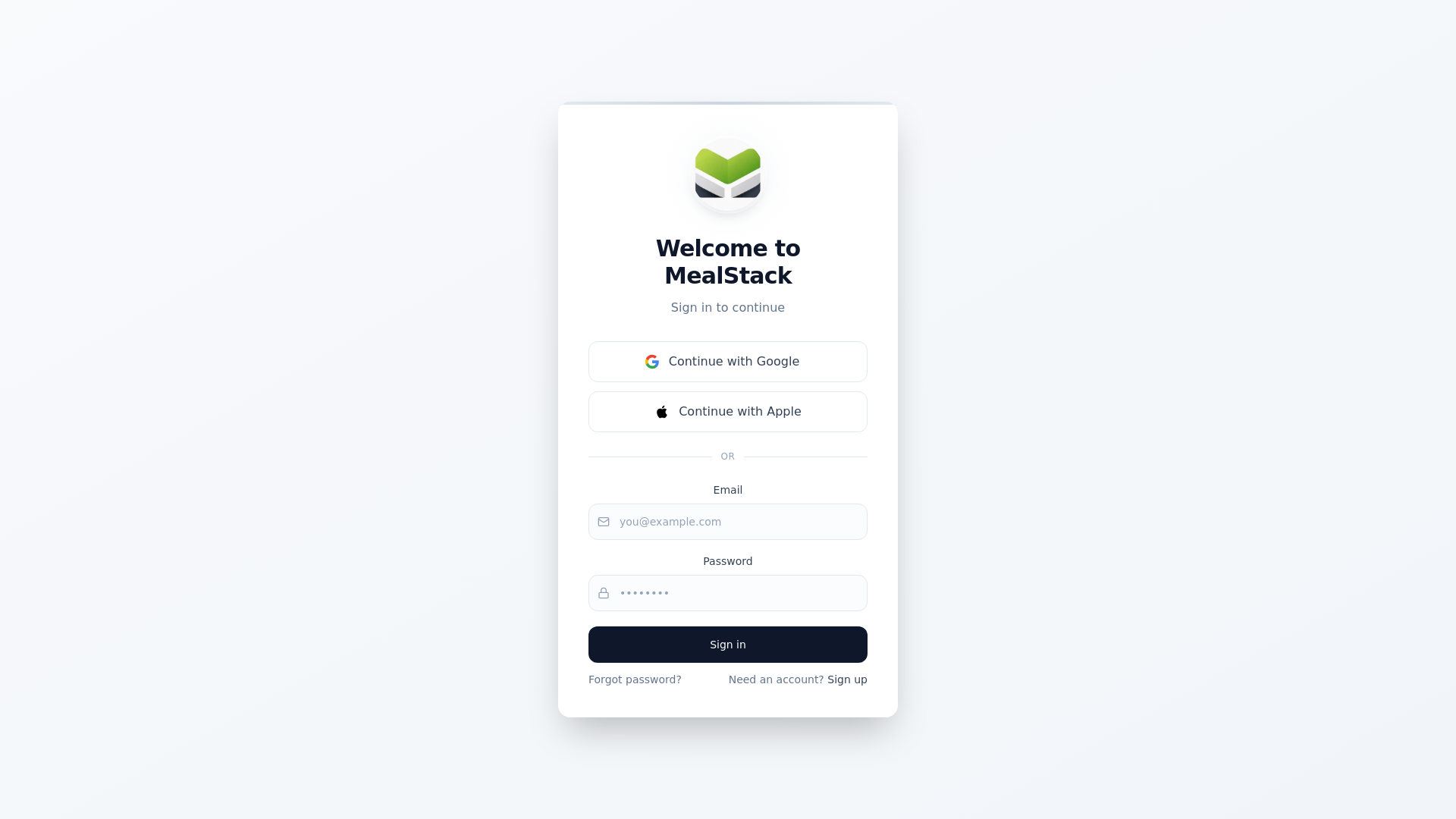 website screenshot of https://mealstackapp.com