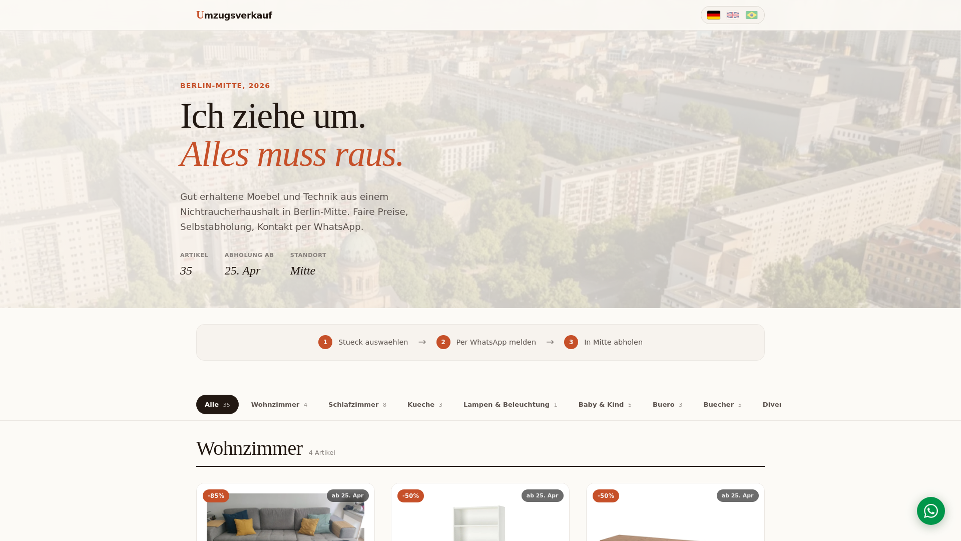 website screenshot of https://umzugsverkauf.de/