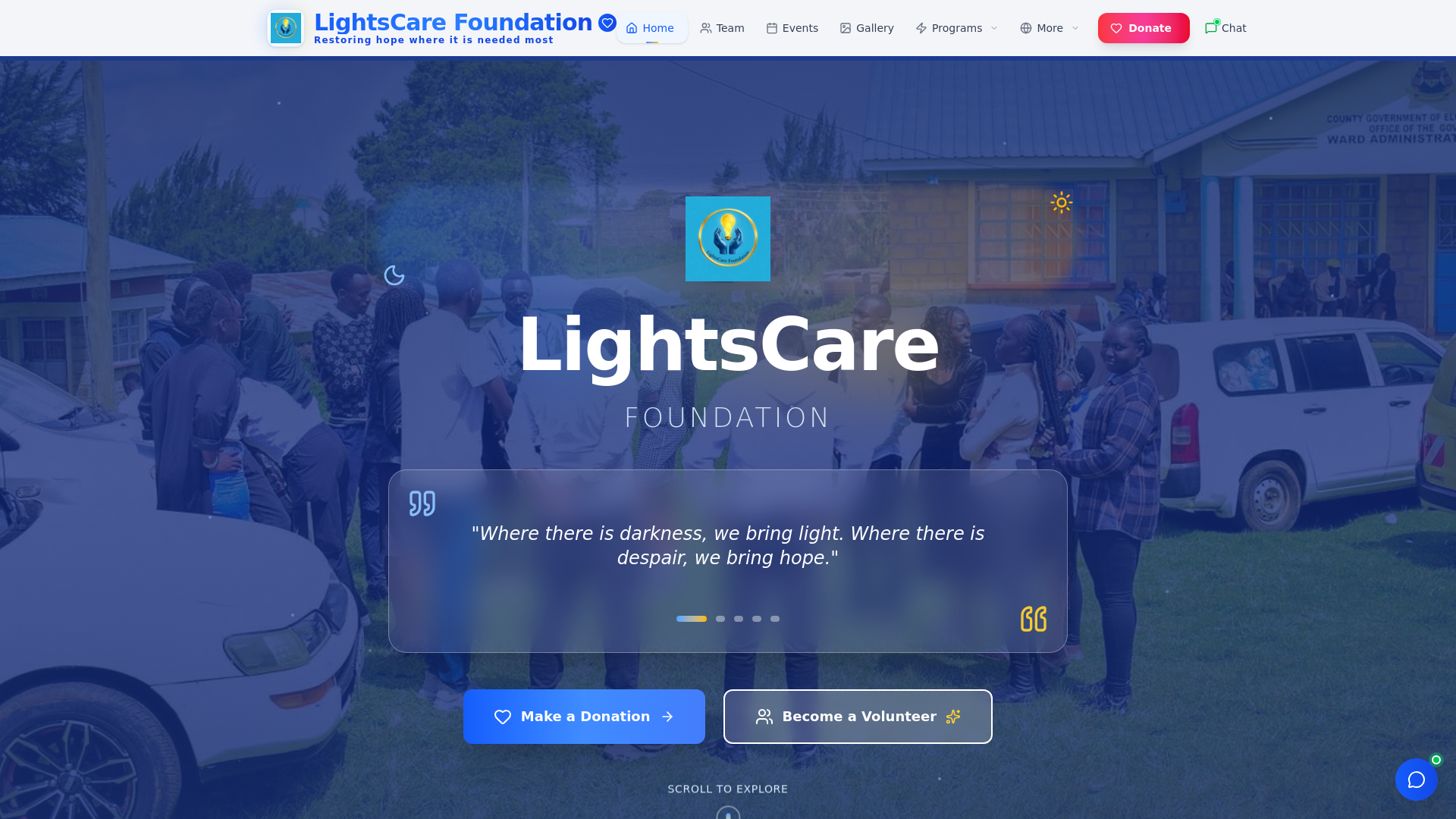 website screenshot of https://lightscarefoundation.co.ke/