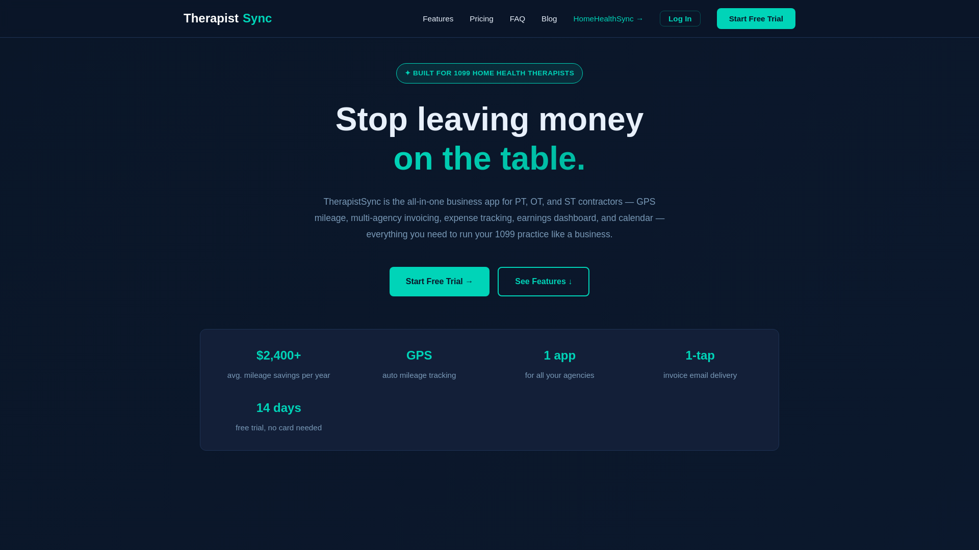 website screenshot of https://therapistsync.com
