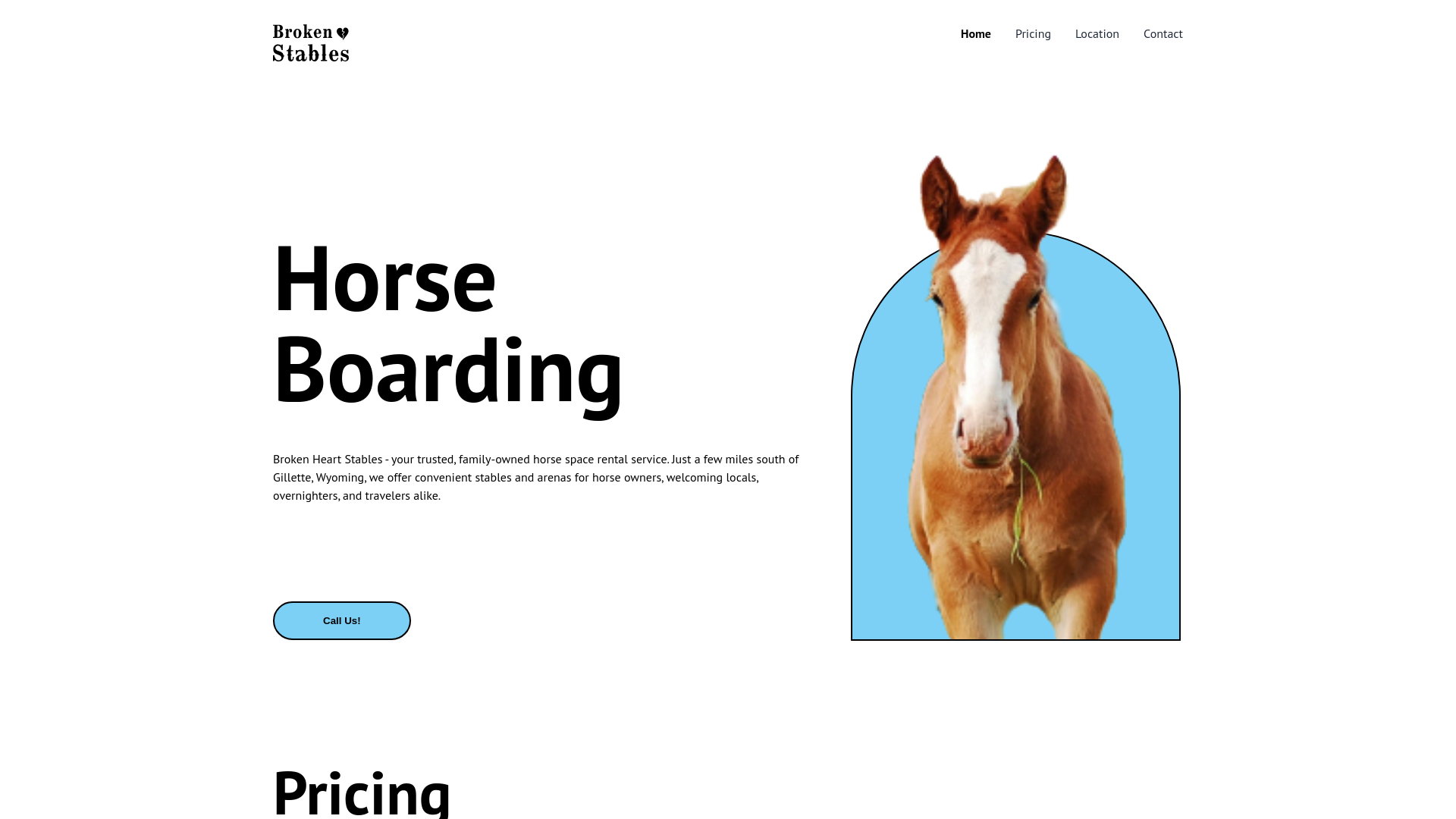 website screenshot of https://brokenheartstables.com