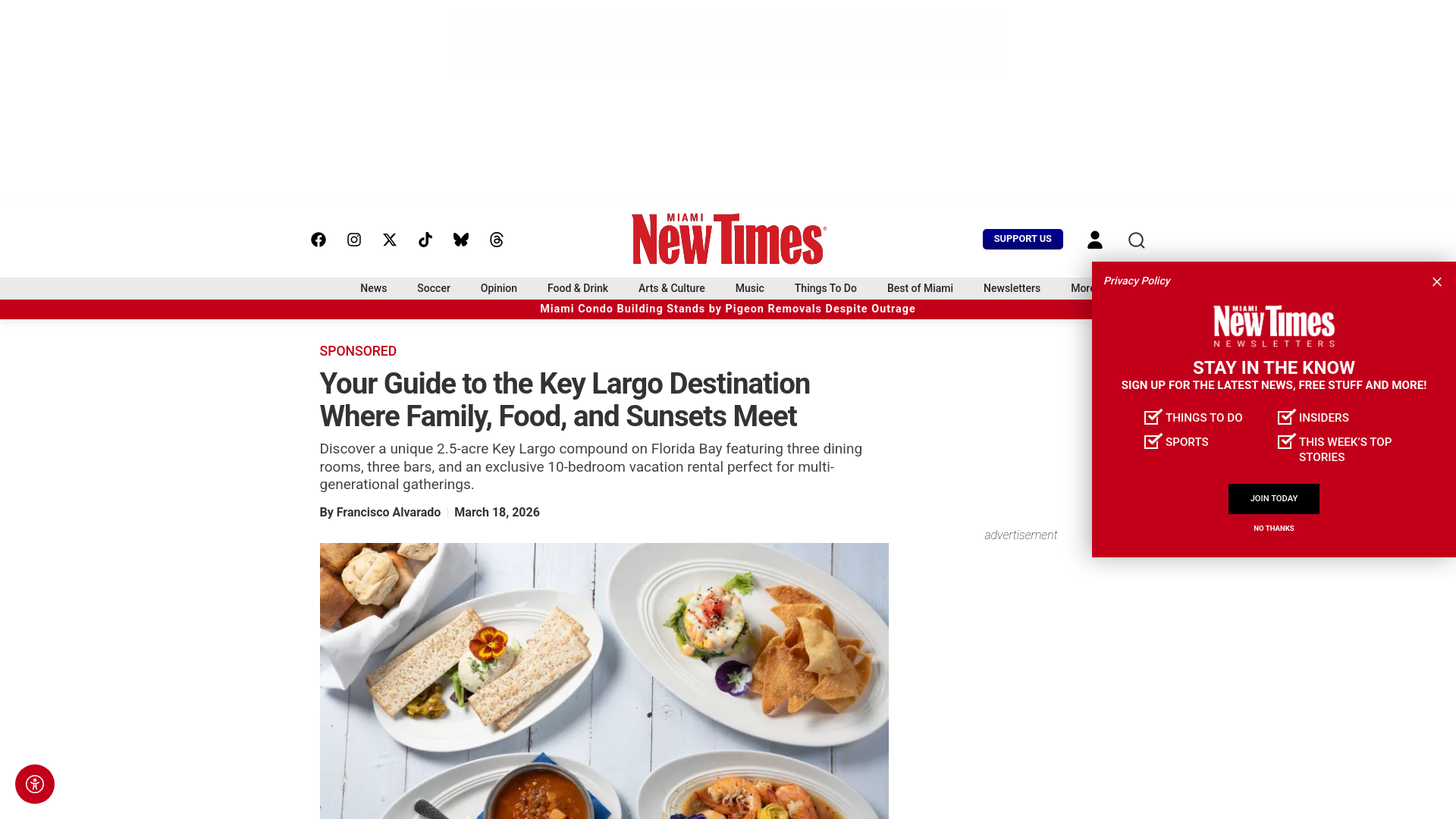 website screenshot of https://www.miaminewtimes.com/sponsored/key-largo-destination-where-family-food-sunsets-meet-40532874/