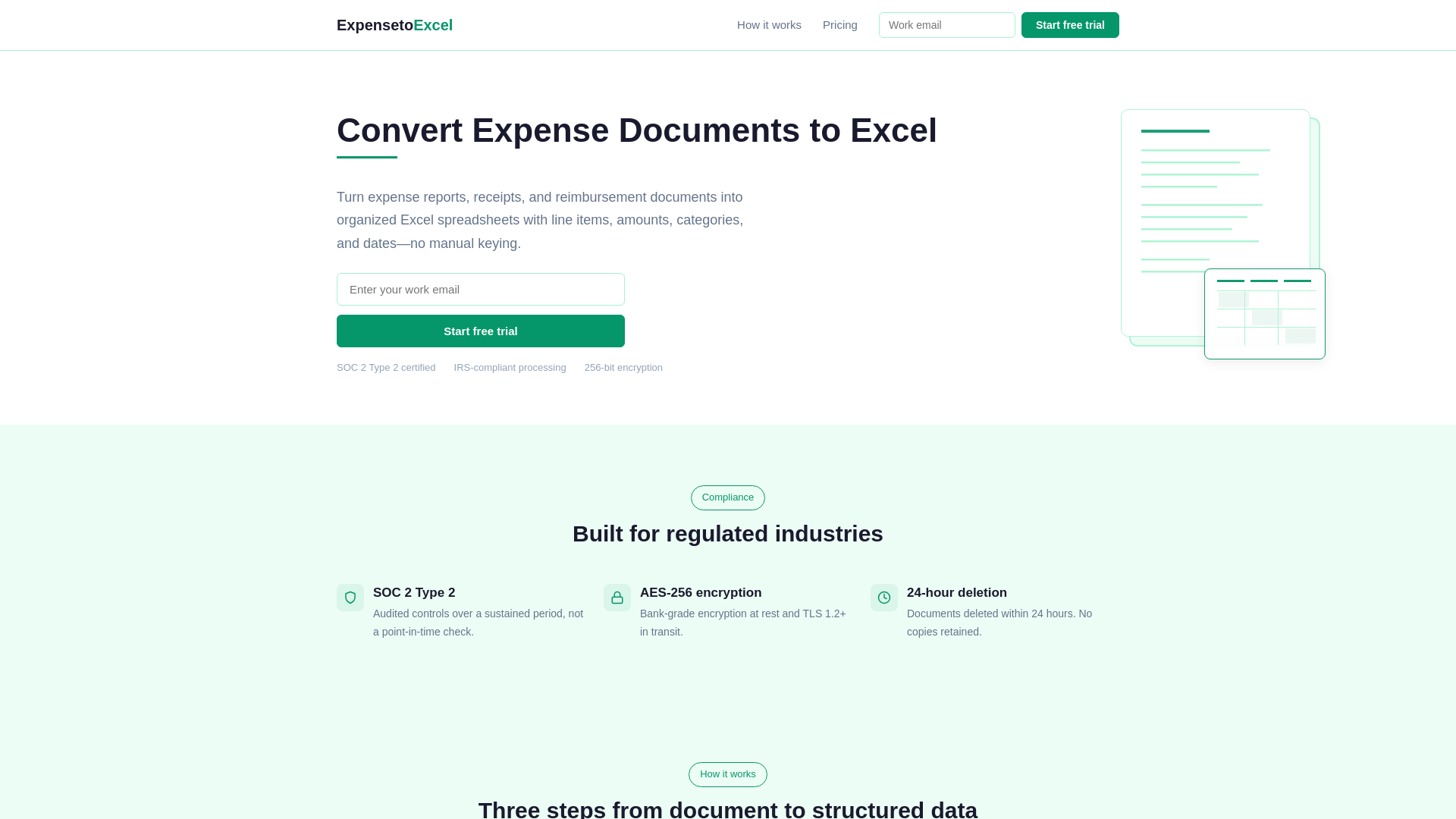 website screenshot of https://expensetoexcel.com/