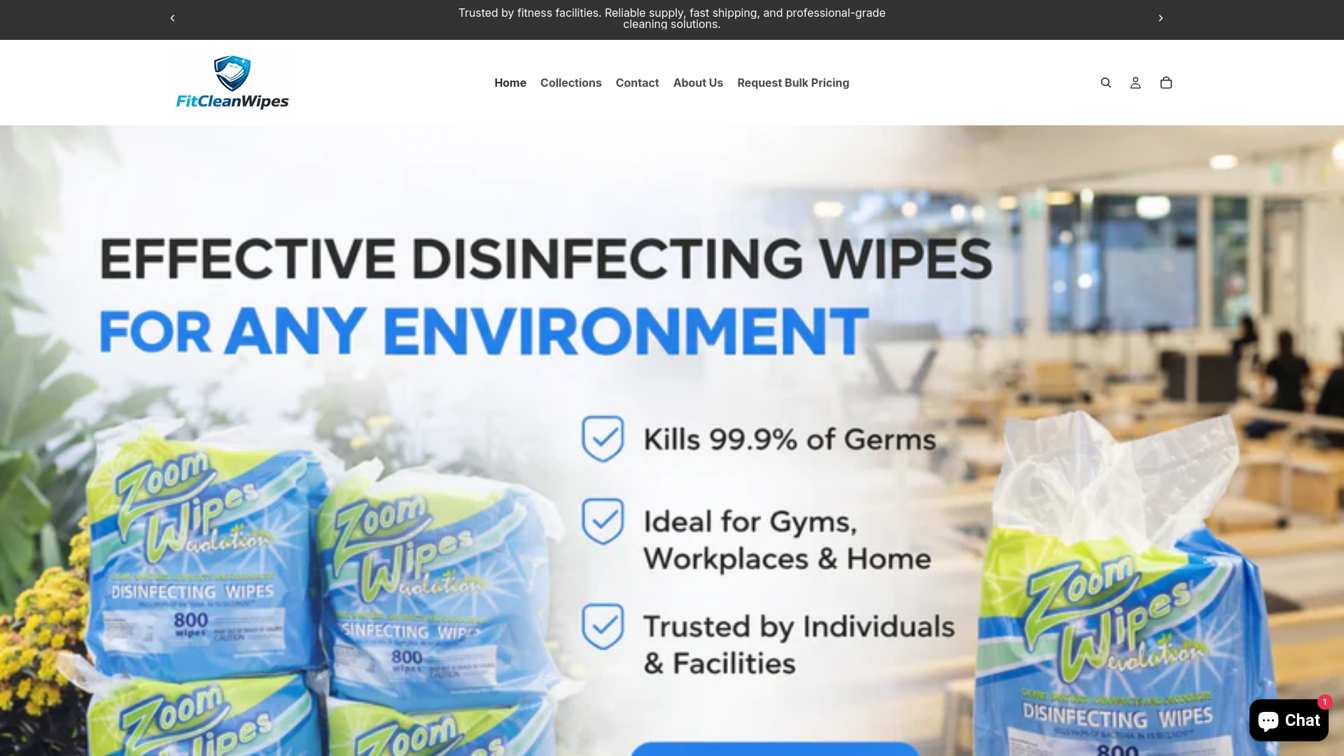 website screenshot of https://fitcleanwipes.com