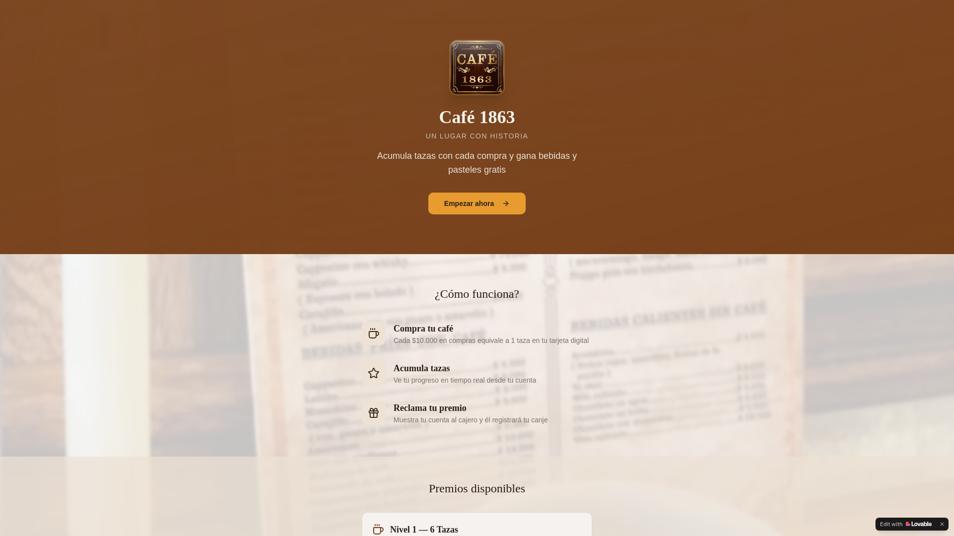 website screenshot of https://cafe1863.com/