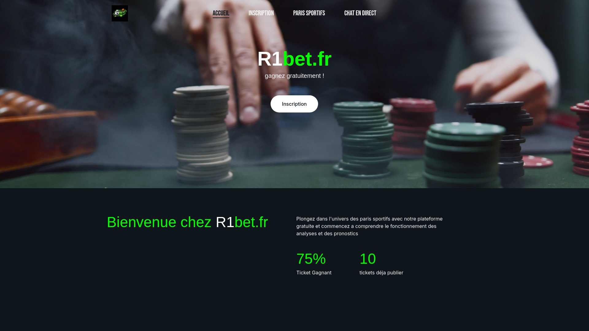 website screenshot of https://r1bet.fr