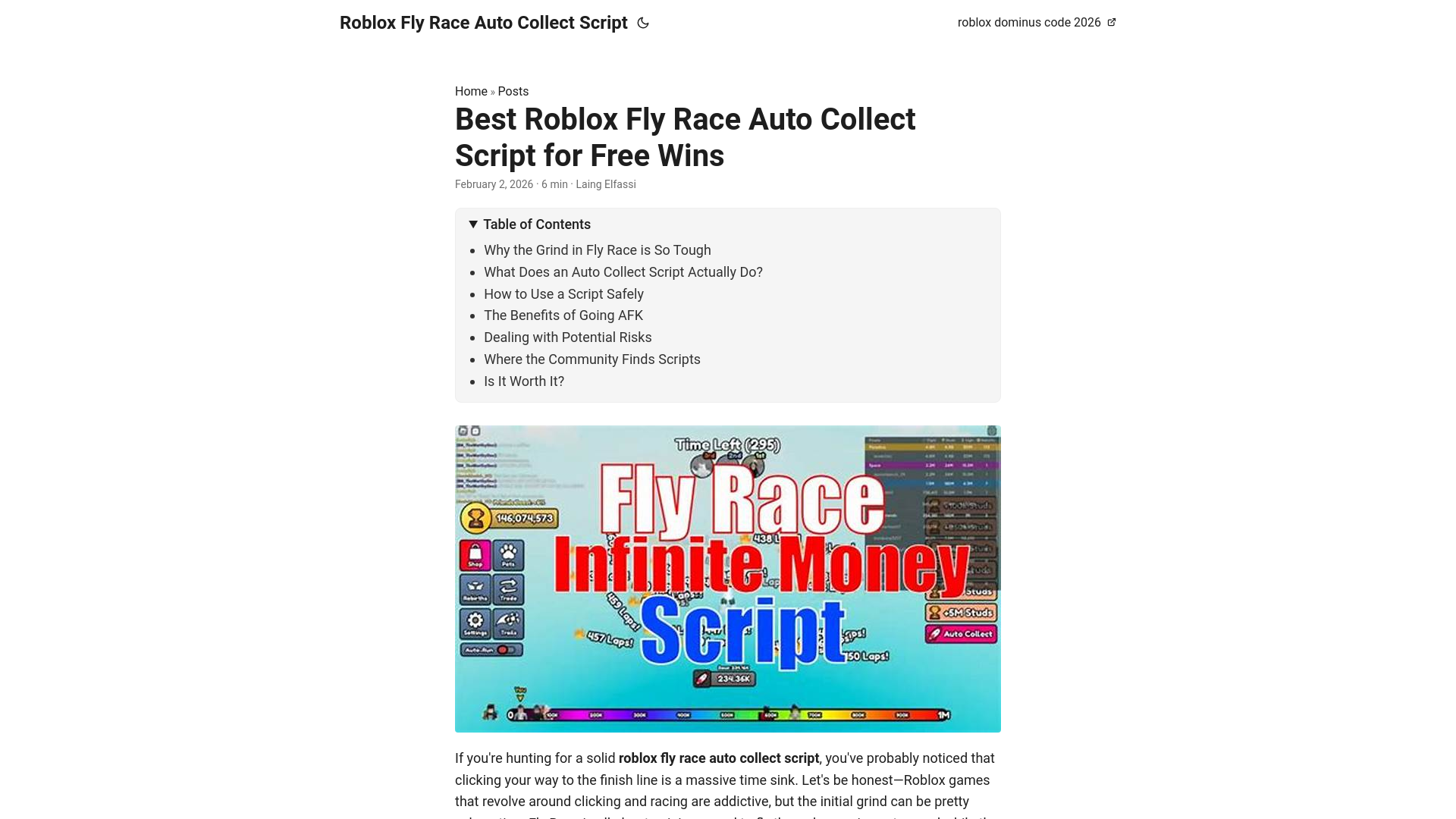 website screenshot of https://roblox-fly-race-auto-collect-script.pages.dev/