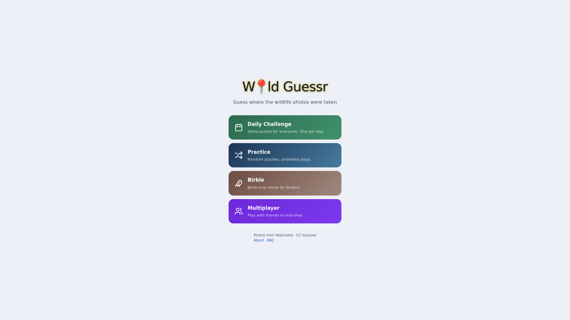 website screenshot of https://wildguessr.com/