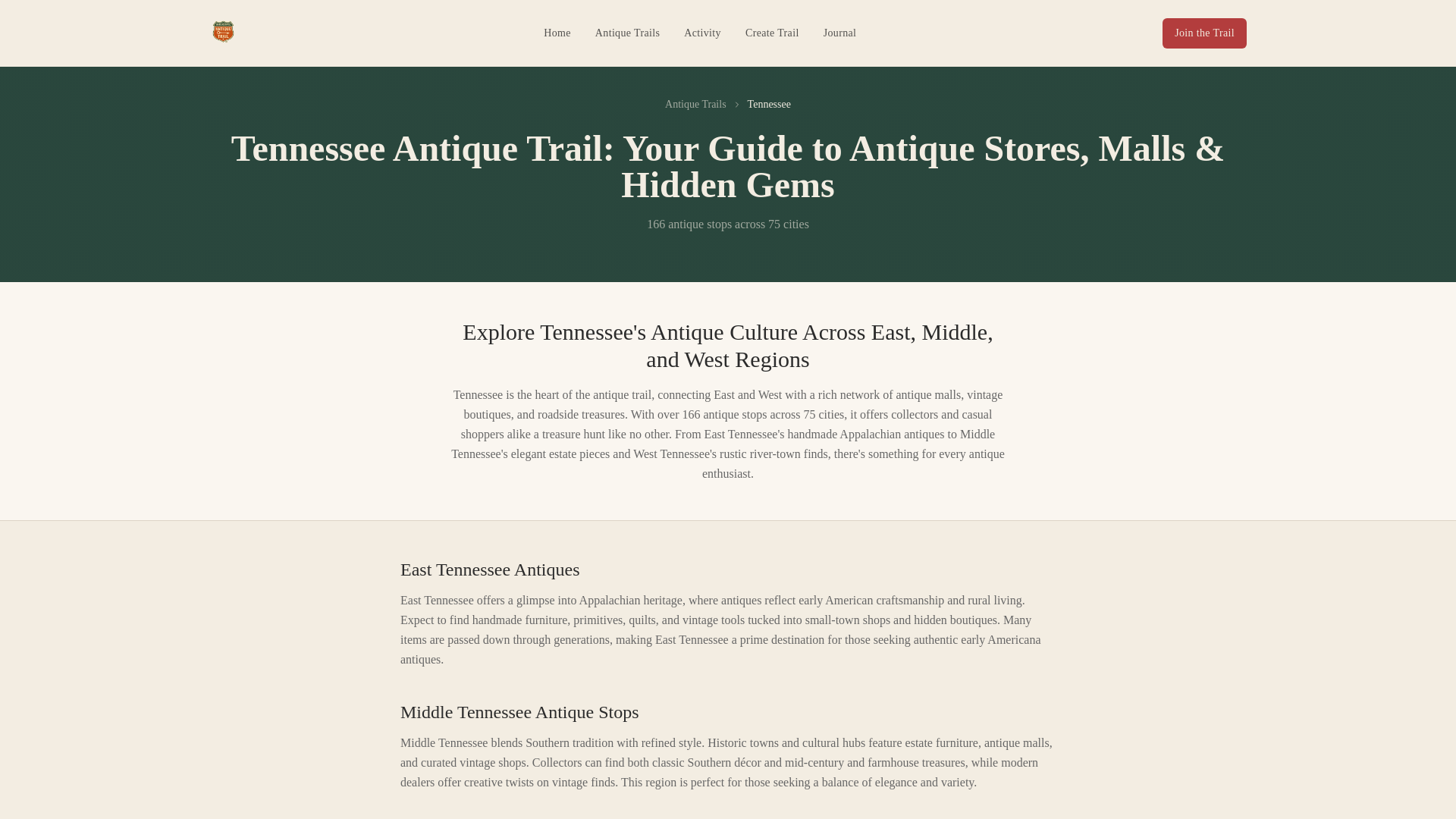 website screenshot of https://tennesseeantique.com