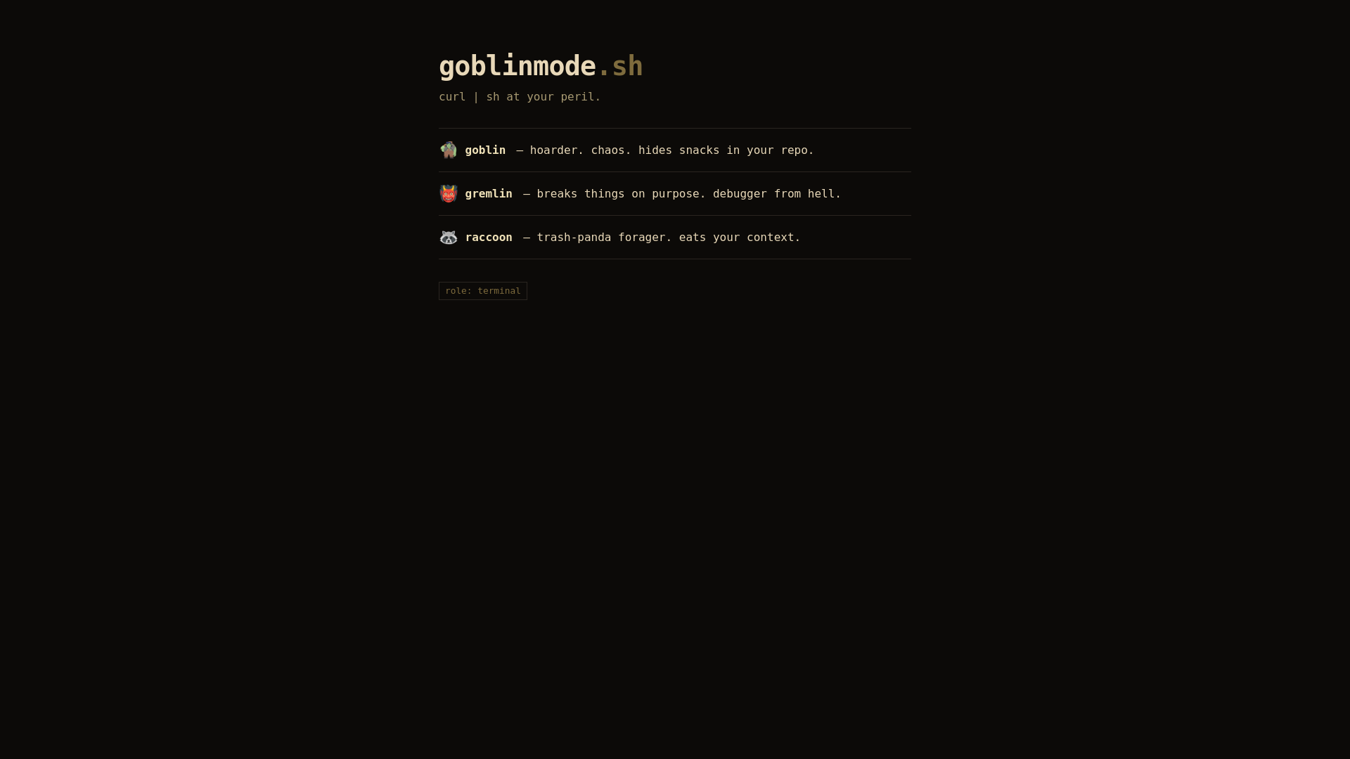 website screenshot of https://goblinmode.sh/