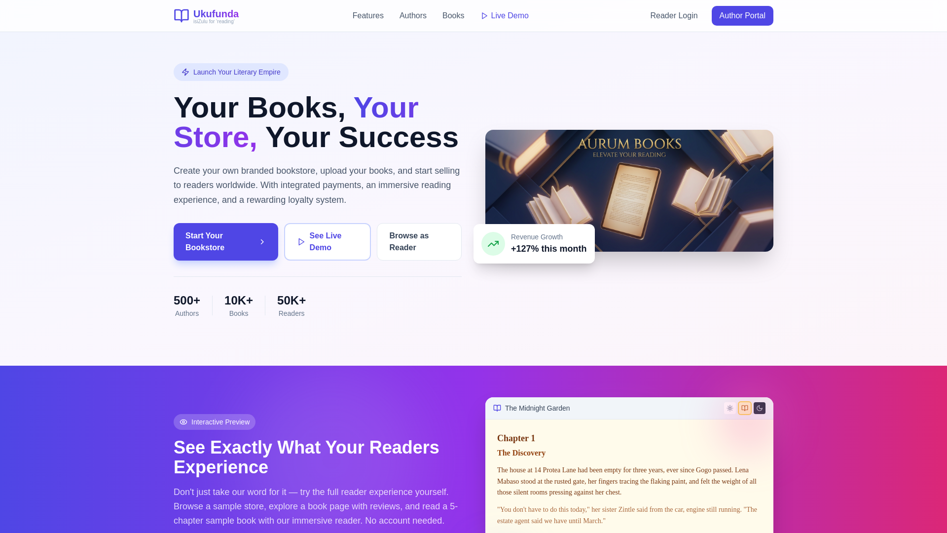 website screenshot of https://ukufundabooks.co.za/