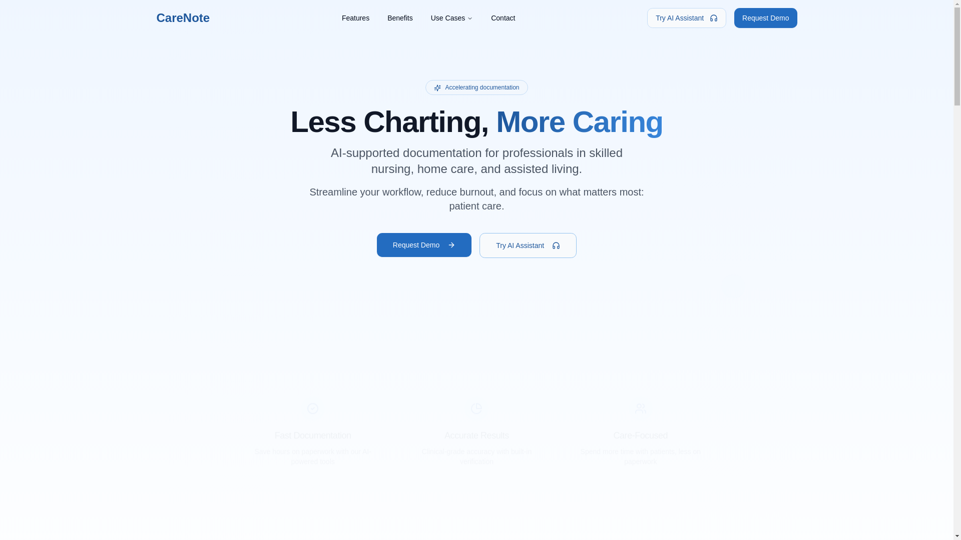 website screenshot of https://carenote-fe-landing.pages.dev/