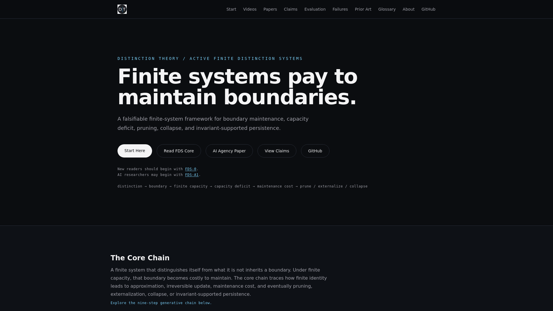 website screenshot of https://distinctiontheory.org/