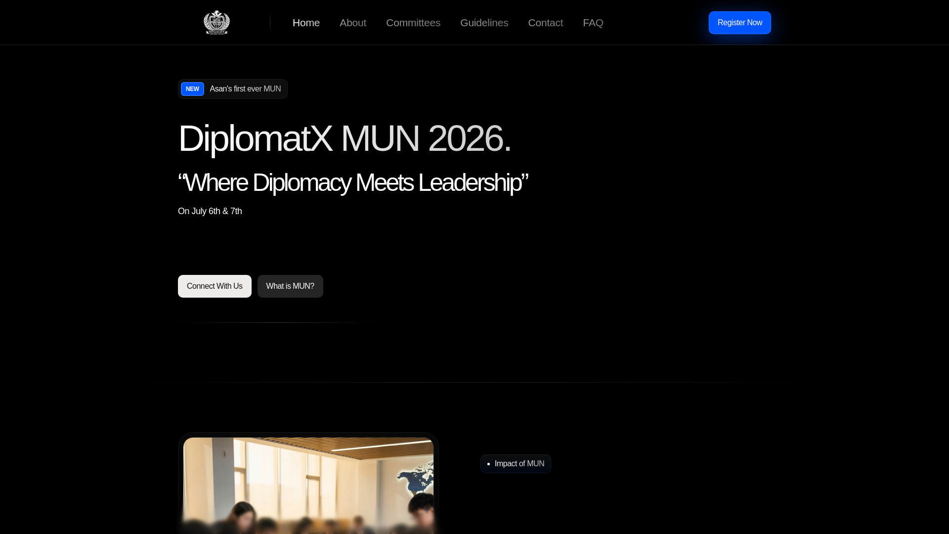 website screenshot of https://diplomatxmun26.in/