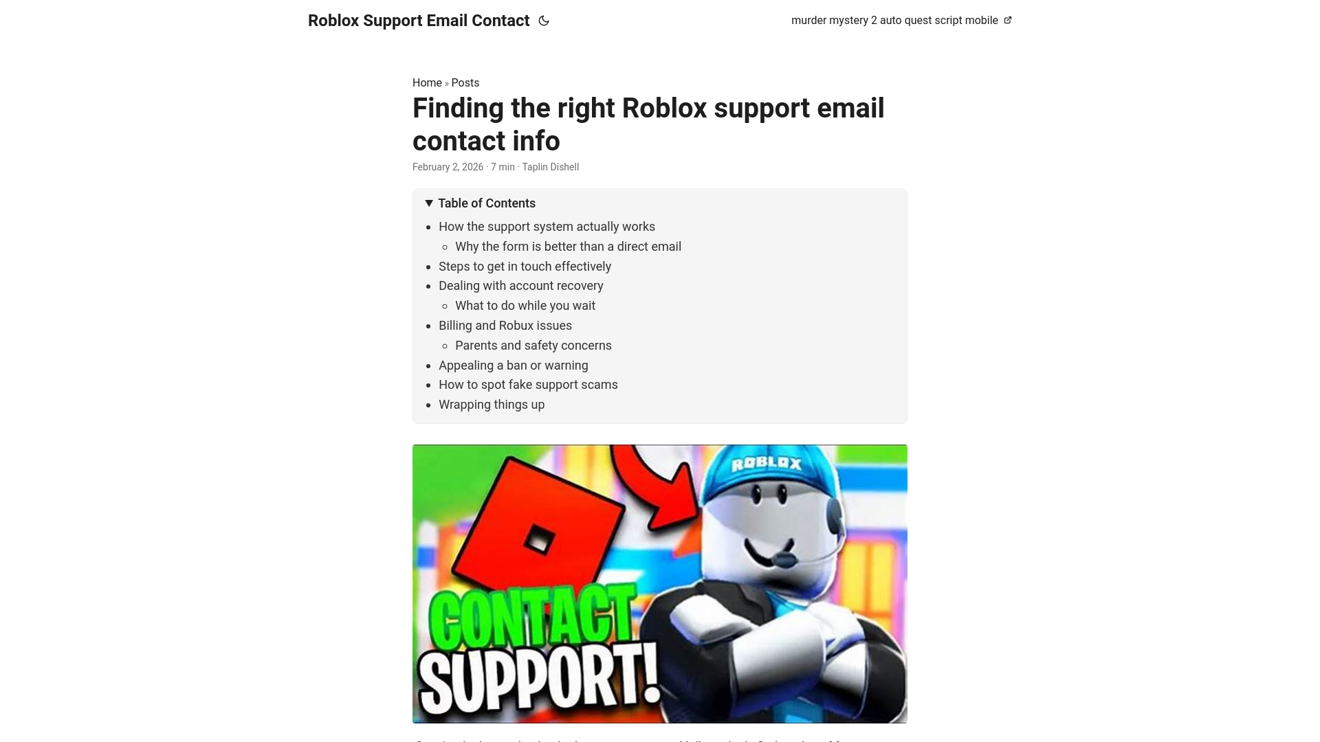 website screenshot of https://roblox-support-email-contact.pages.dev/