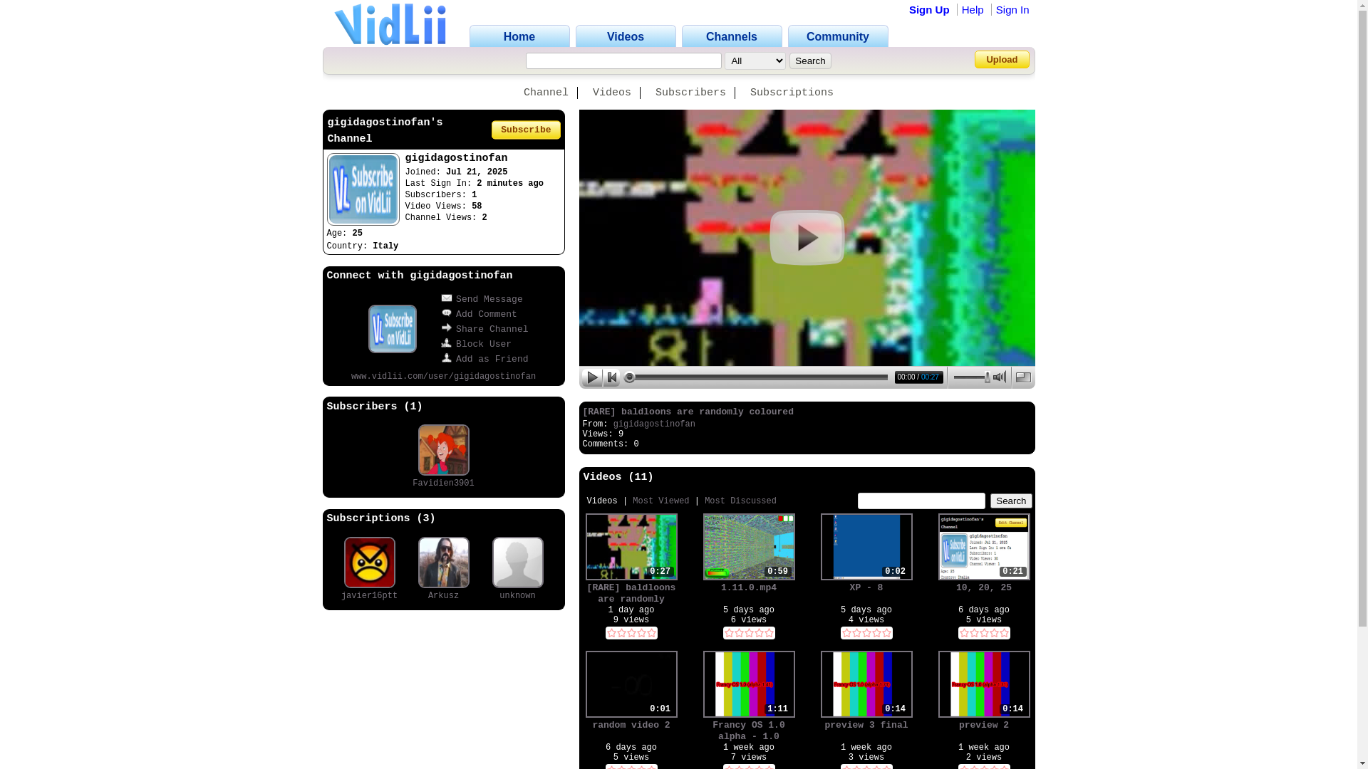 website screenshot of https://www.vidlii.com/user/gigidagostinofan
