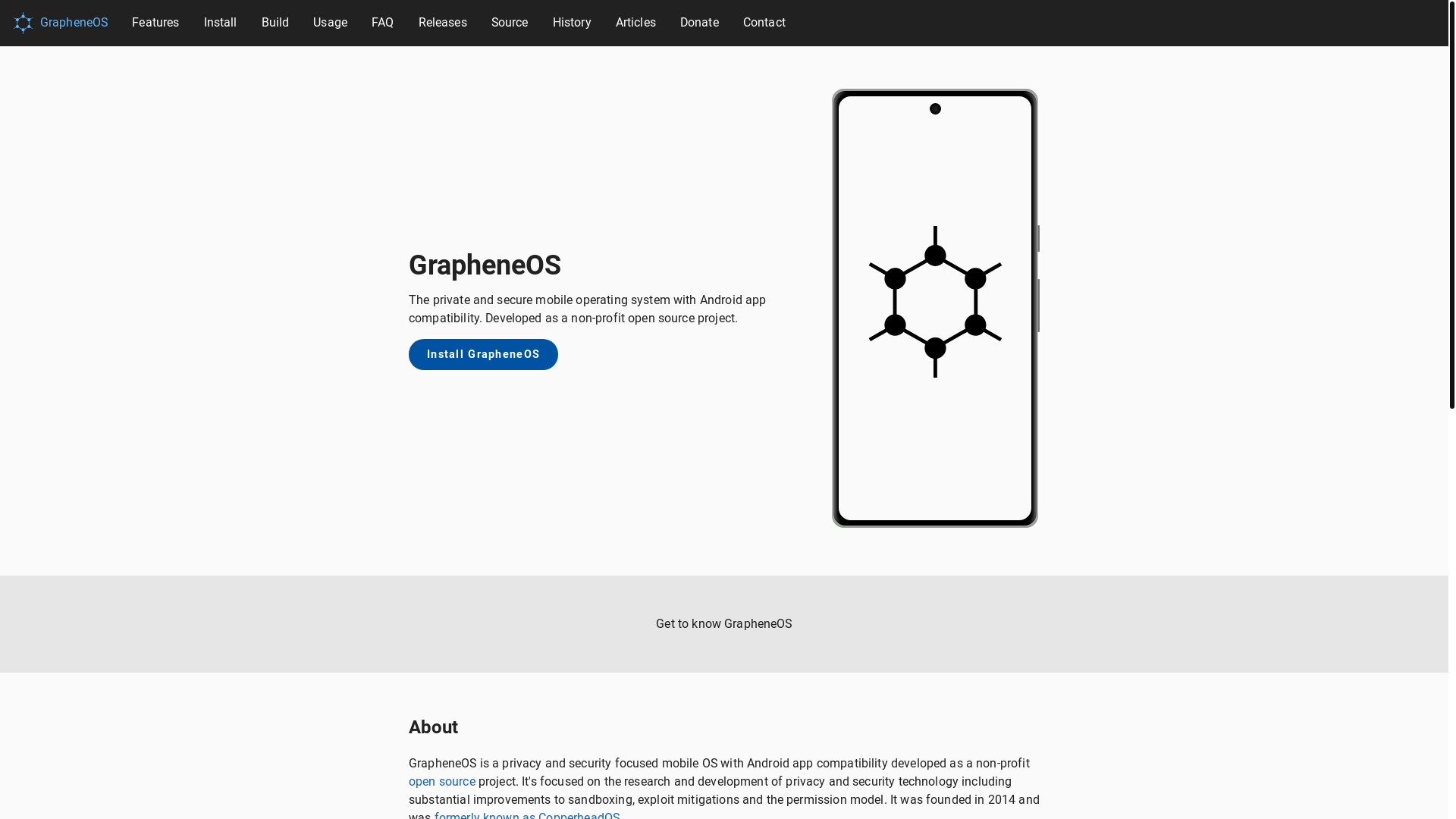 website screenshot of https://grapheneos.org/