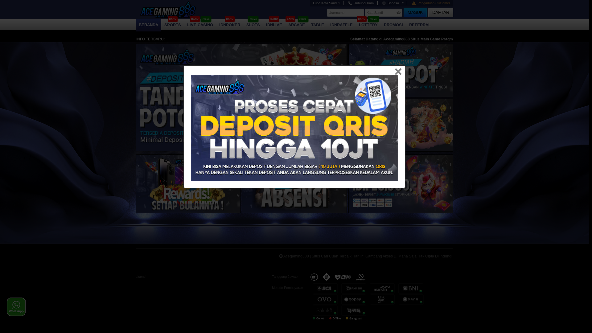website screenshot of https://a3acegaming888.art/