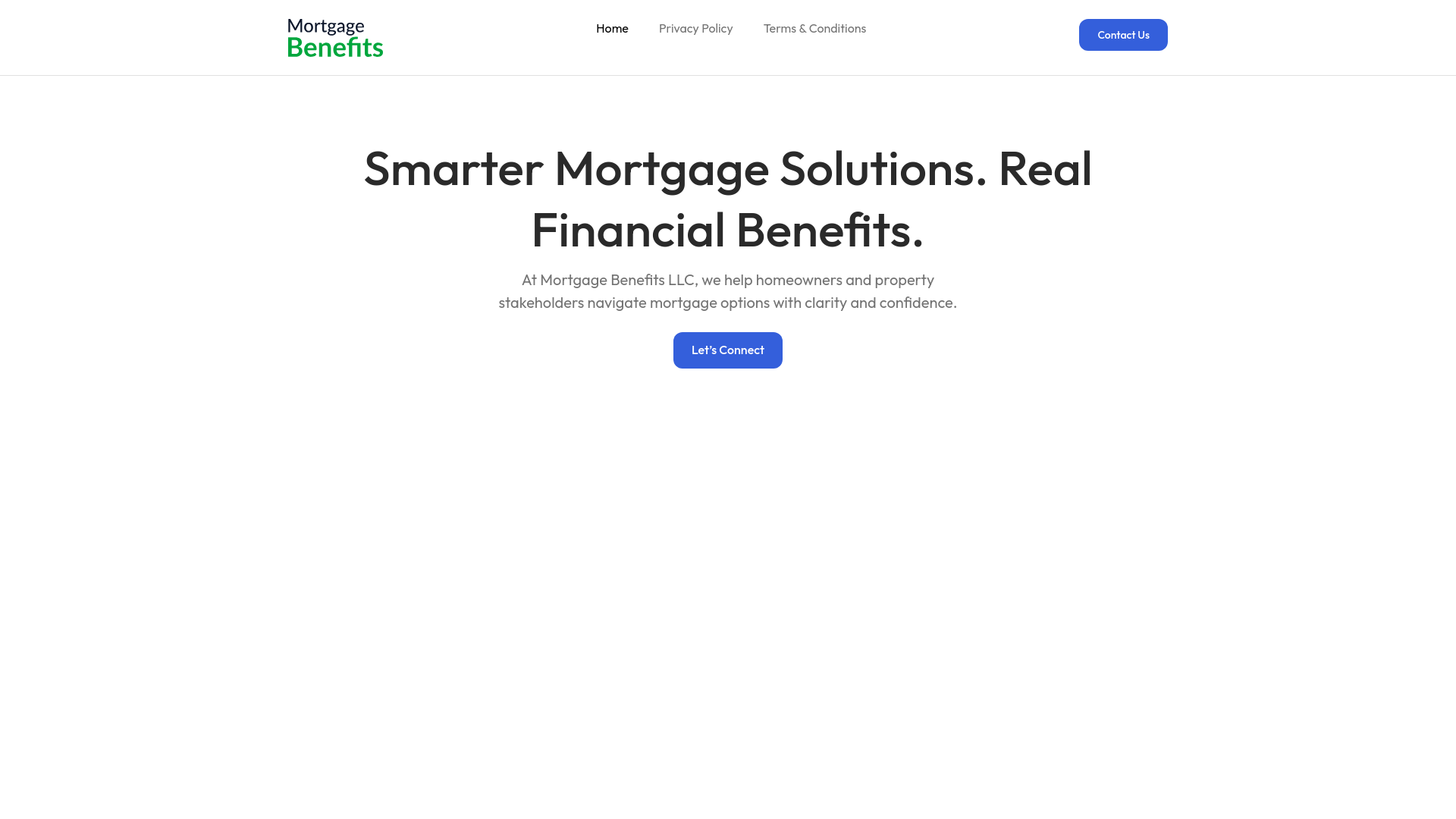 website screenshot of https://mortgagebenefitsllc.com