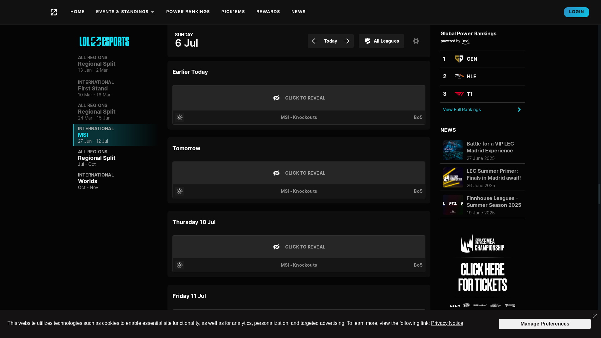 website screenshot of https://lolesports.com