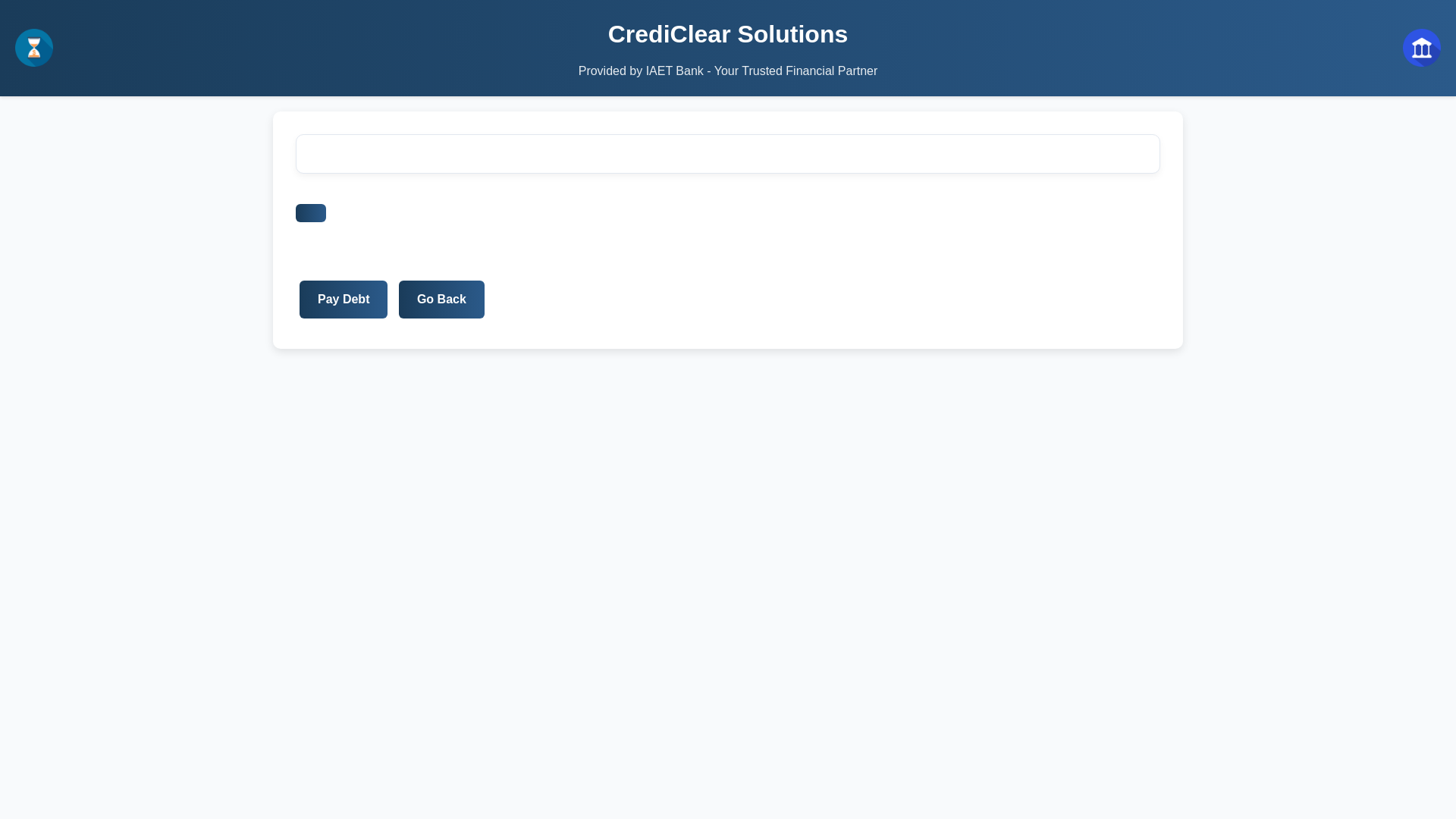 website screenshot of https://iaet.pages.dev/partners/CrediClear/payments?ReferrerID=384920