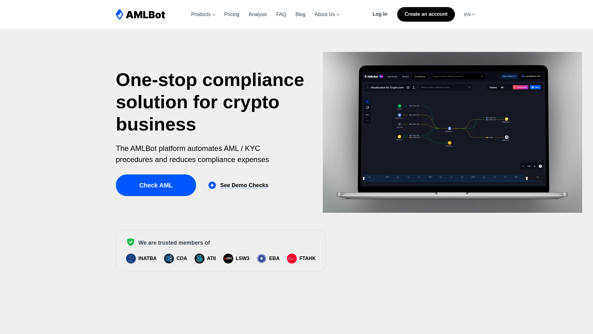website screenshot of https://amlcorebot.com