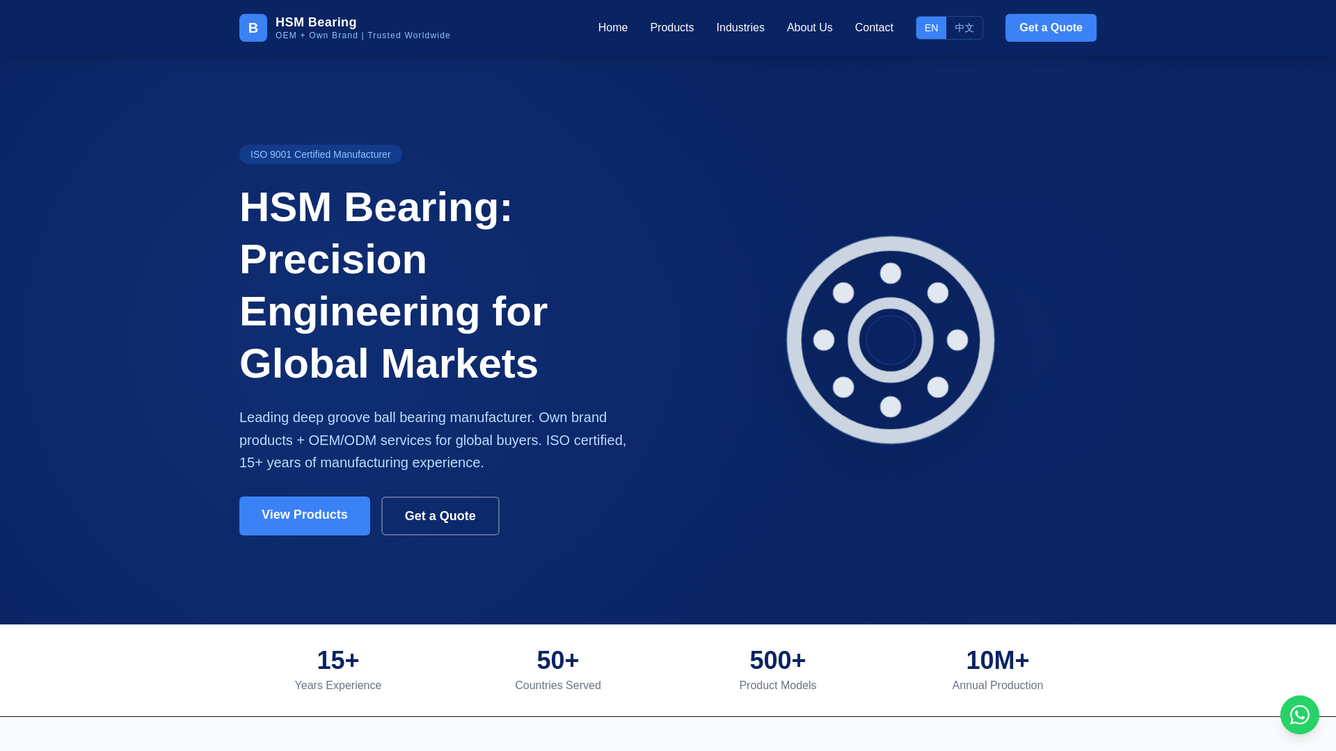 website screenshot of https://hsmbearing.com/