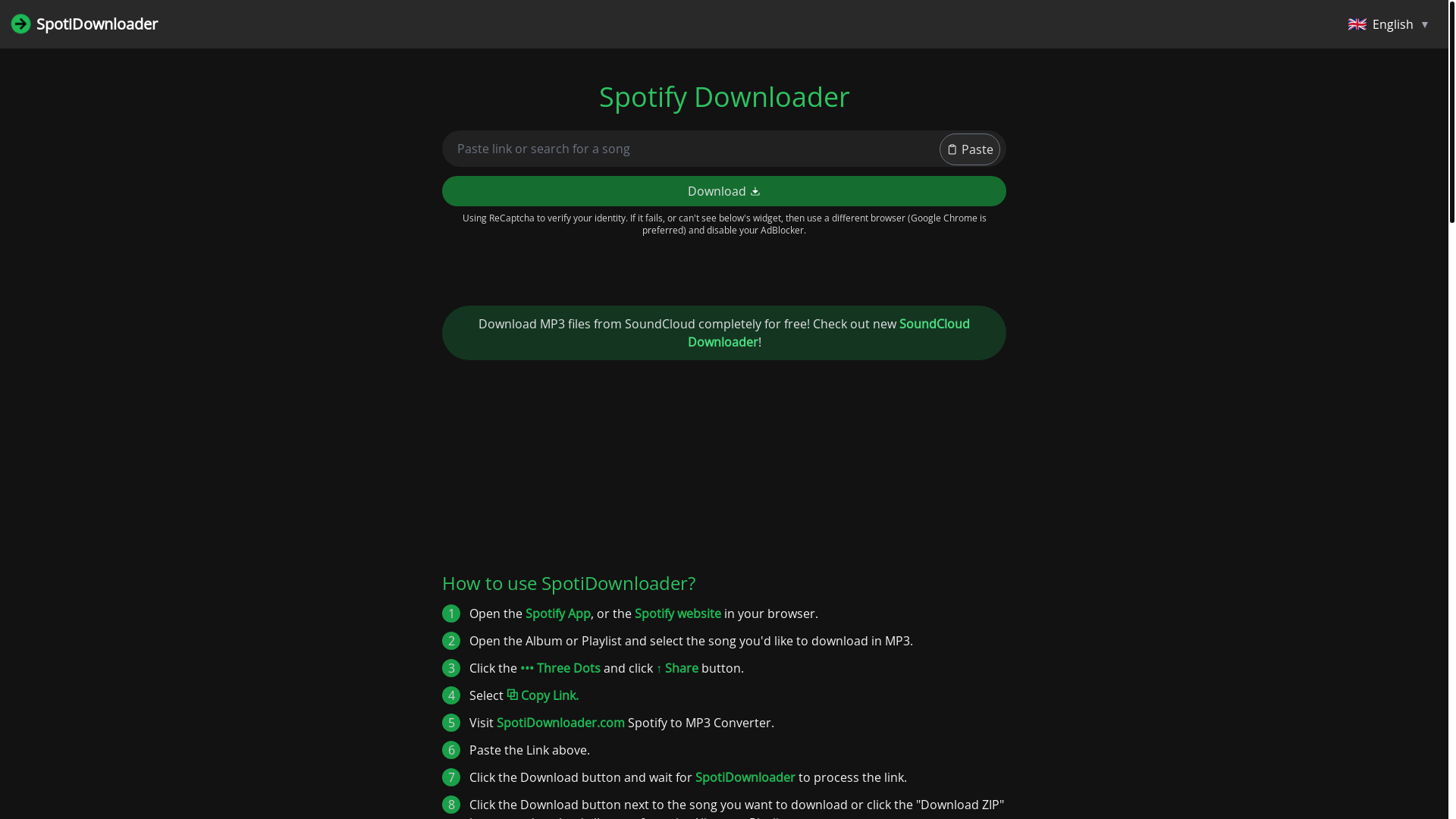 website screenshot of https://spotidownloader.com/en