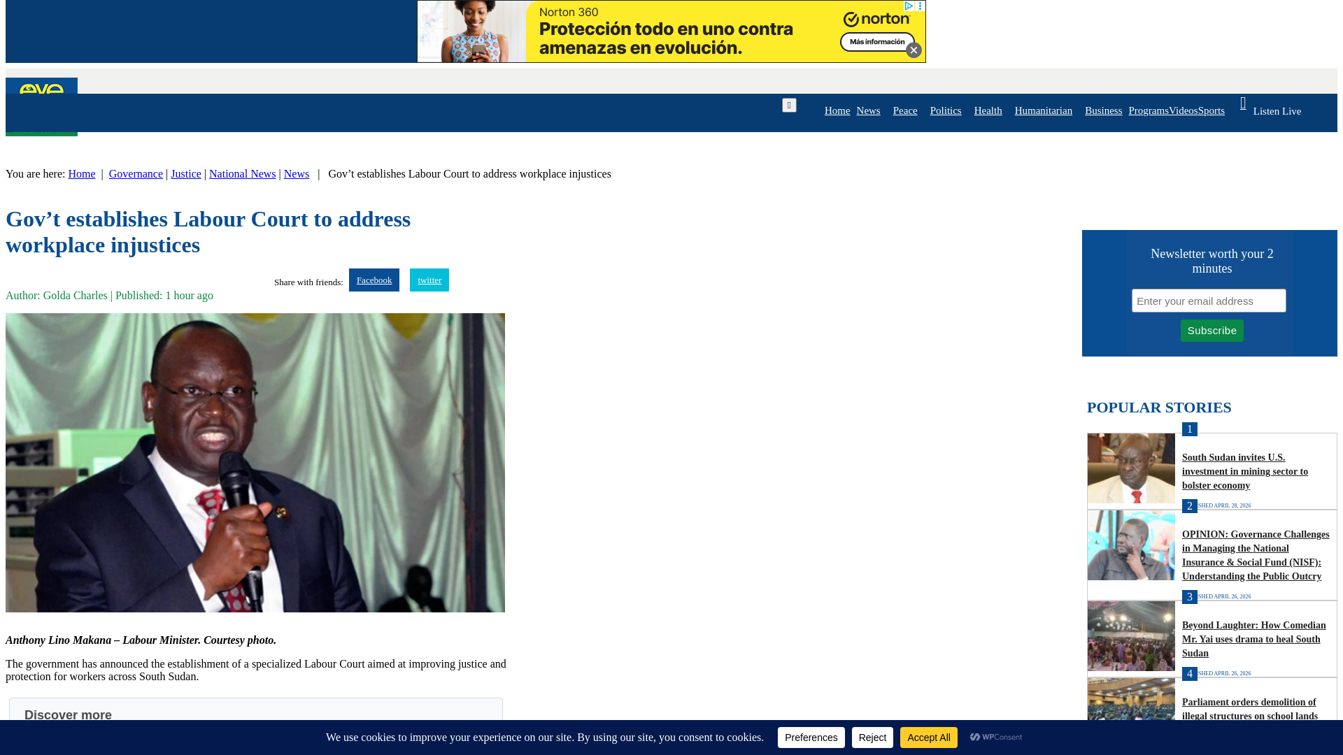 website screenshot of https://www.eyeradio.org/govt-establishes-labour-court-to-address-workplace-injustices/