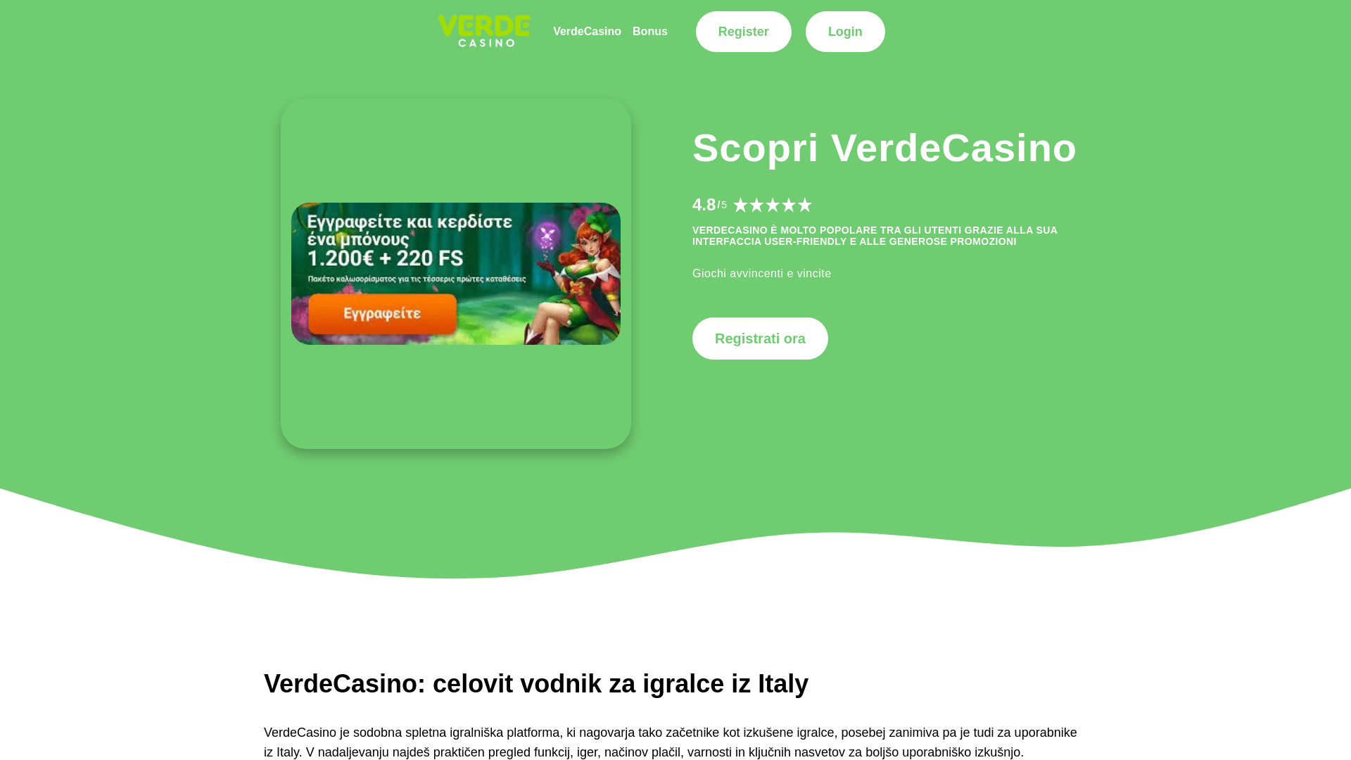 website screenshot of https://verdecasinoitaly.it/