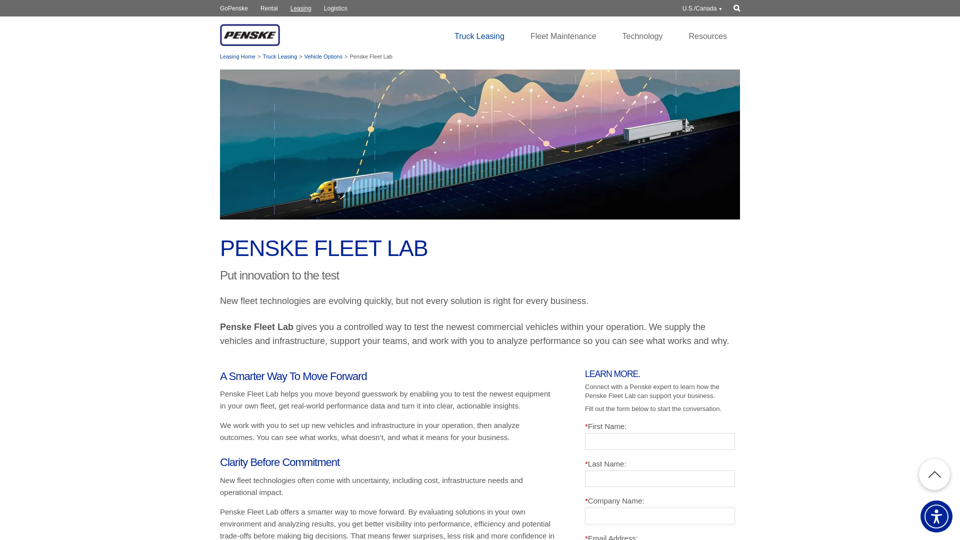 website screenshot of https://penskefleetlab.com/